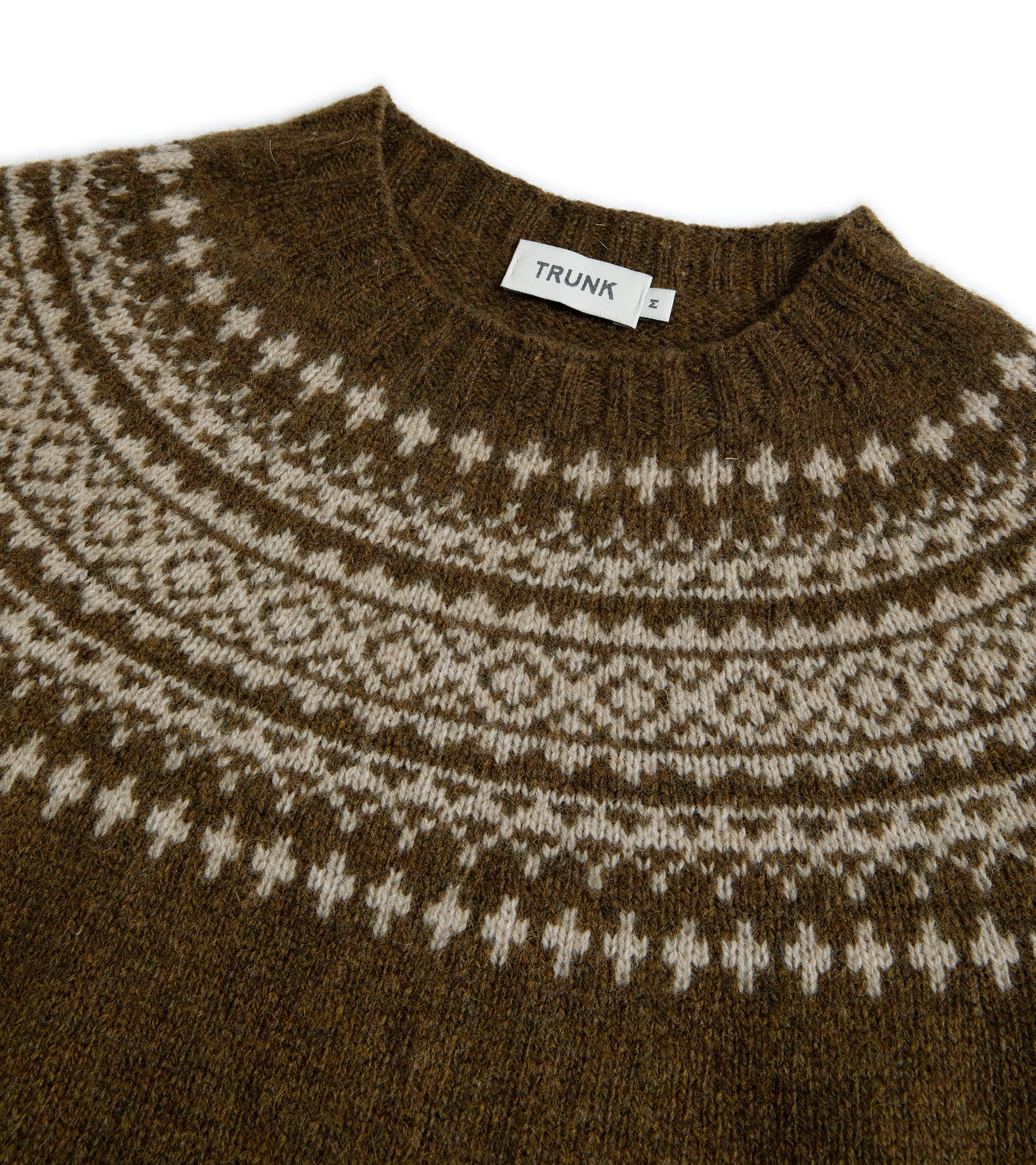 Trunk Elm Fairisle Crew Neck Sweater: Olive