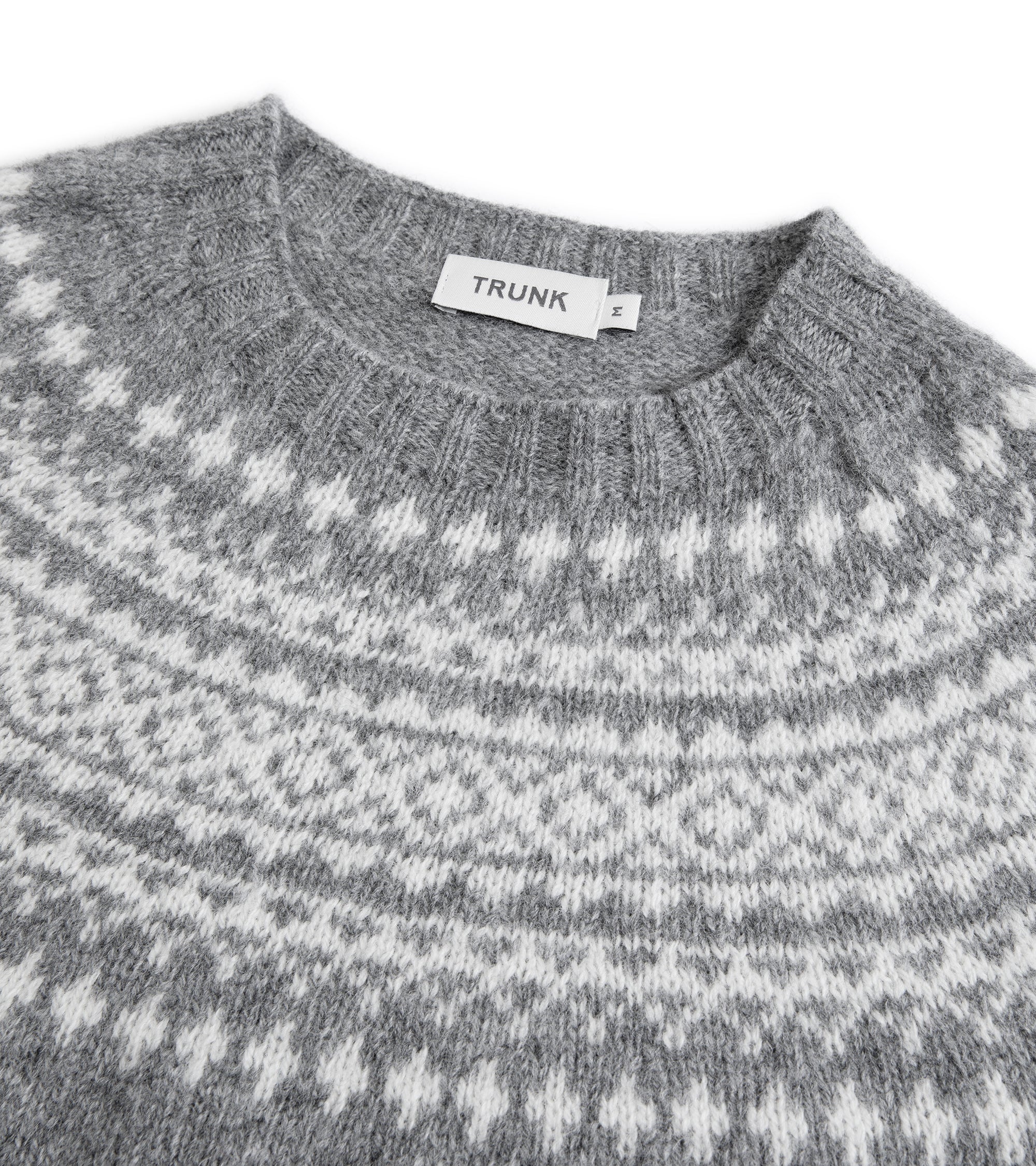 Trunk Elm Fairisle Crew Neck Sweater: Grey