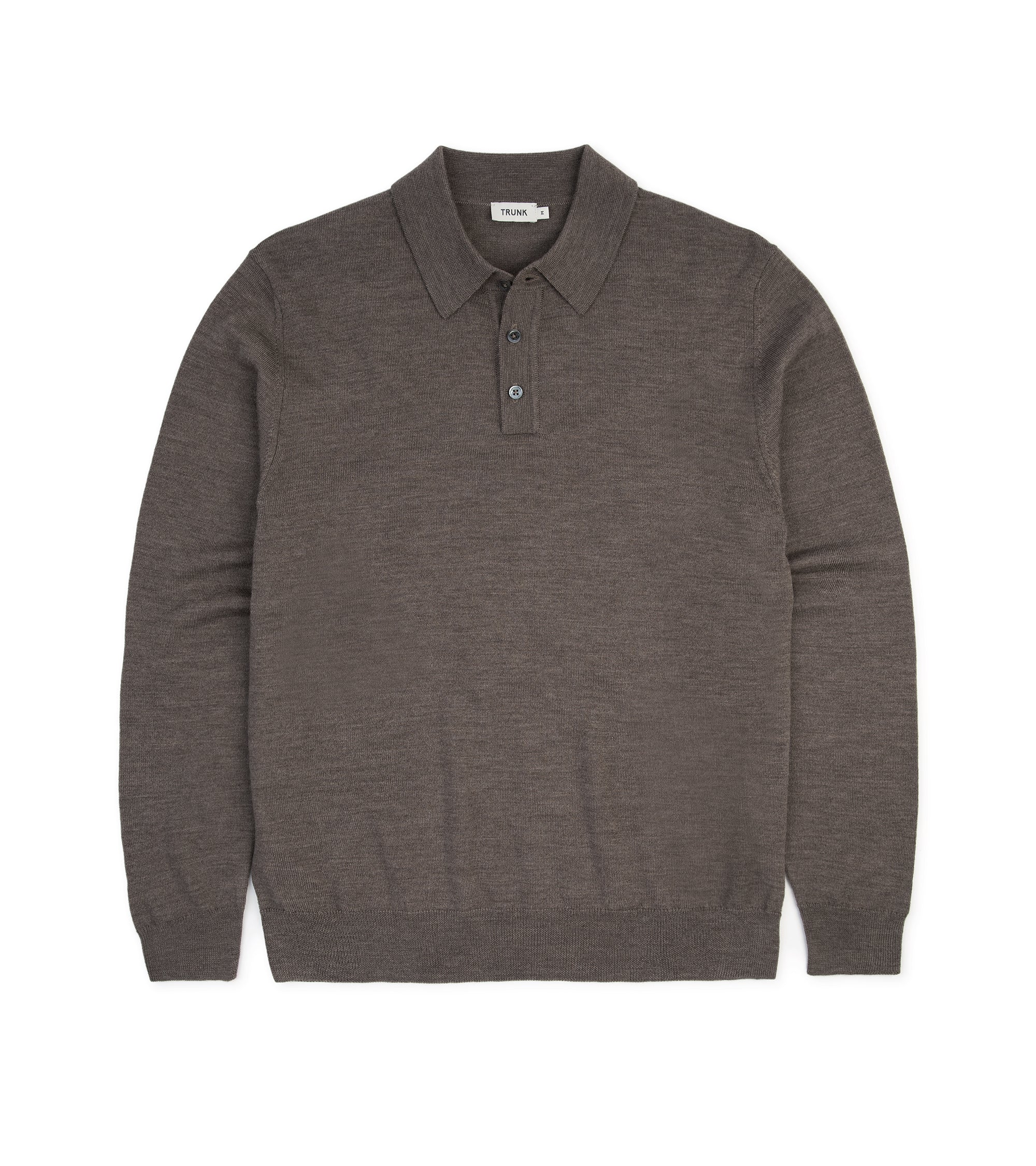 Trunk Enford Merino Knit Long Sleeve Polo Shirt: Mink