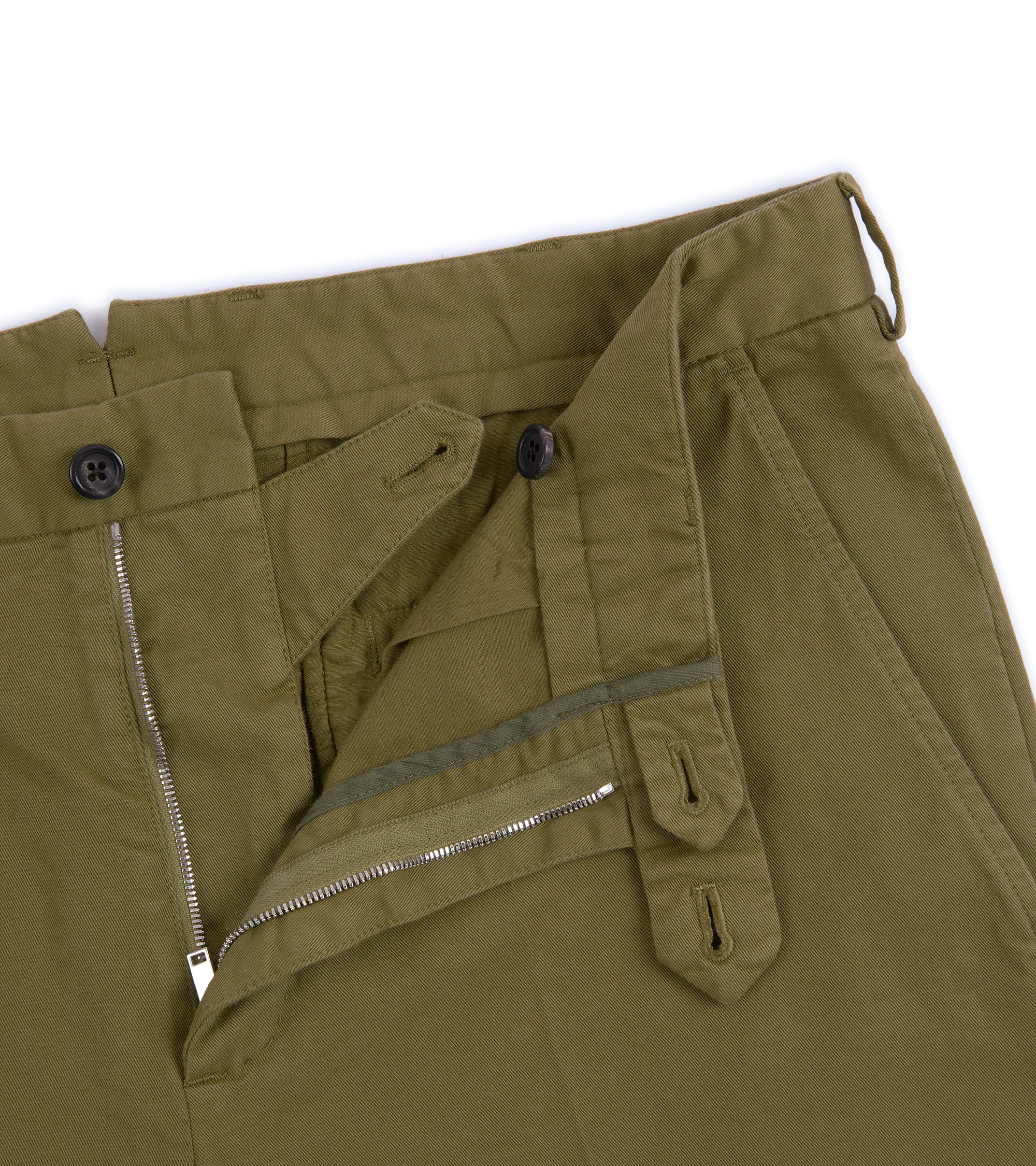 Trunk Welbeck Flat Front Cotton Trousers: Moss Green