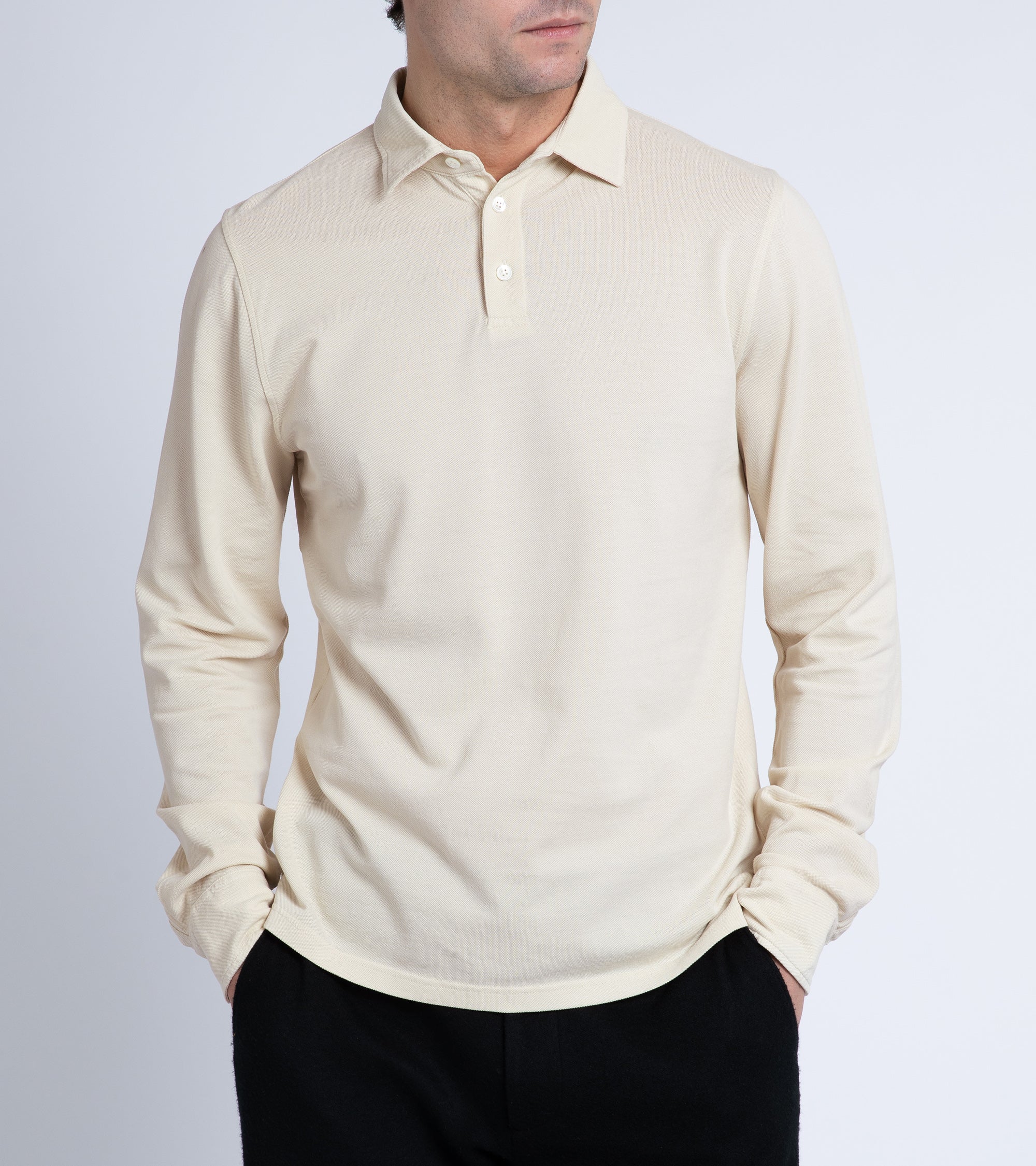 Trunk Moxon Long Sleeve Polo Shirt: Cream