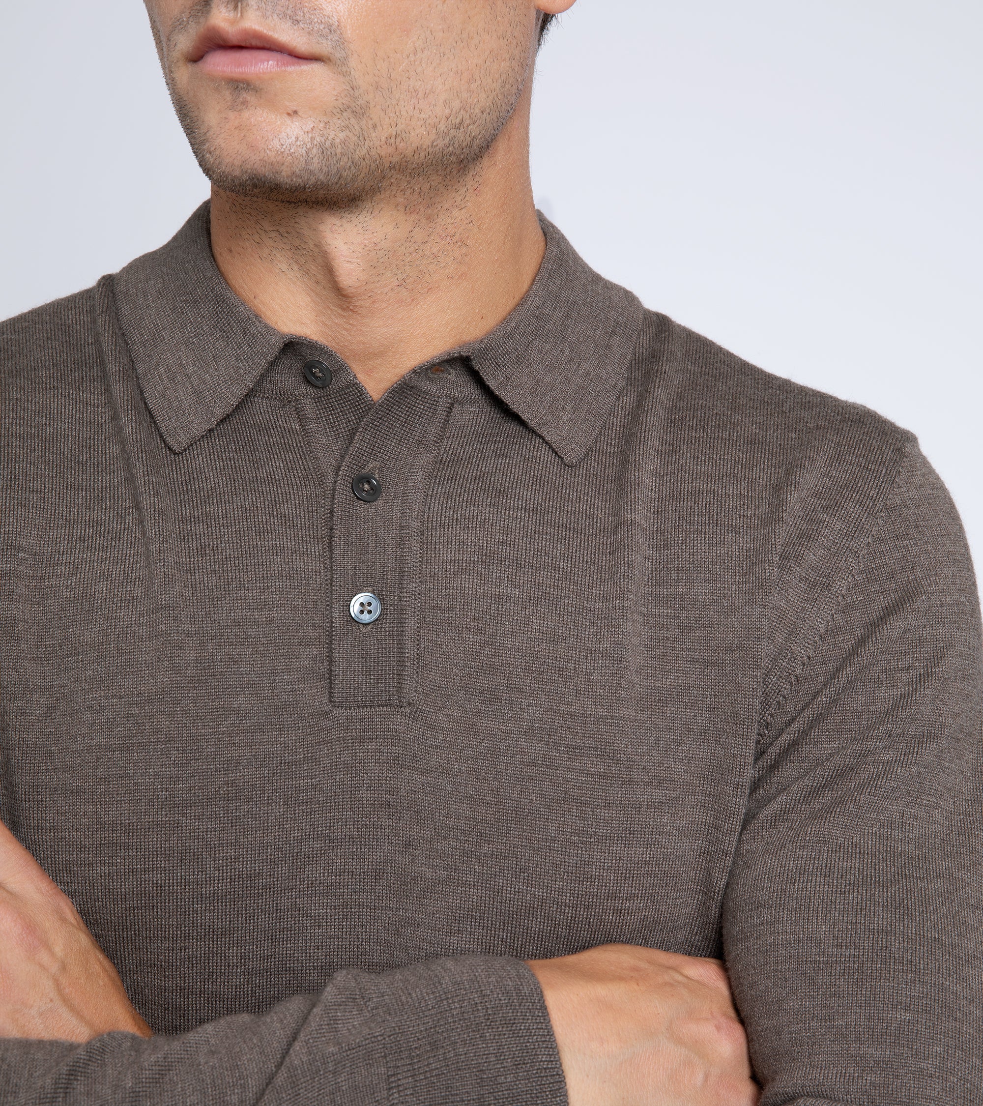 Trunk Enford Merino Knit Long Sleeve Polo Shirt: Mink