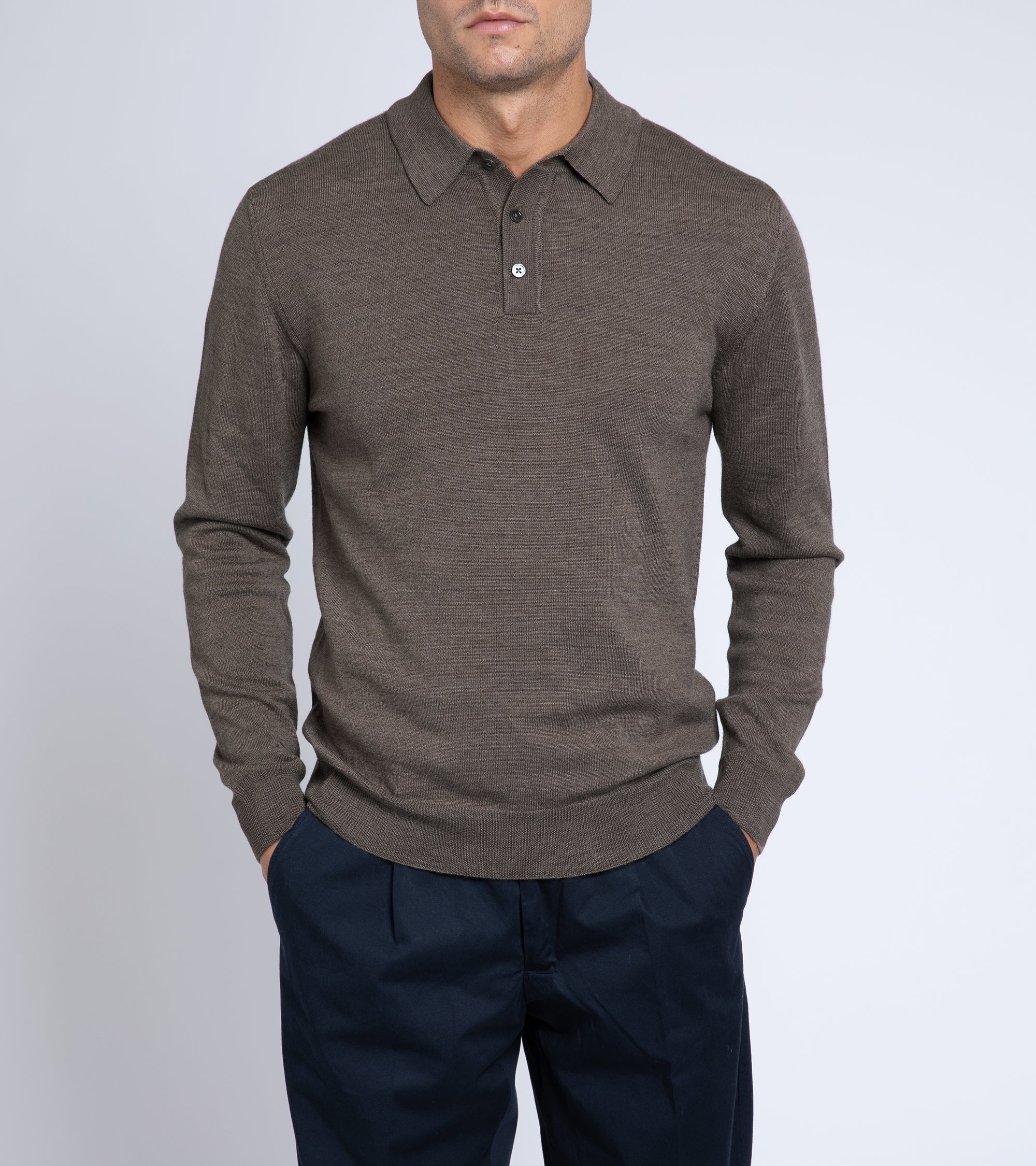 Trunk Enford Merino Knit Long Sleeve Polo Shirt: Mink