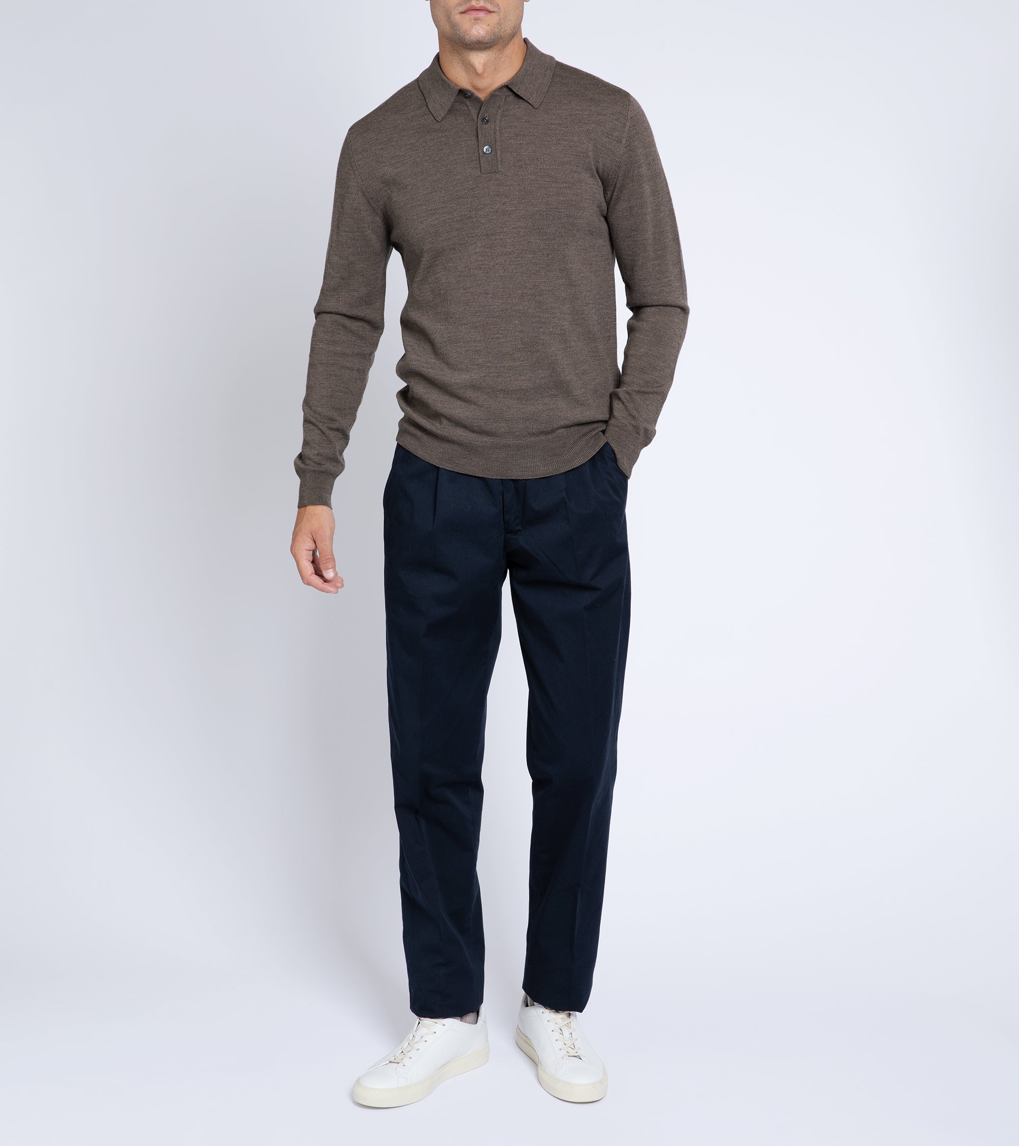 Trunk Enford Merino Knit Long Sleeve Polo Shirt: Mink