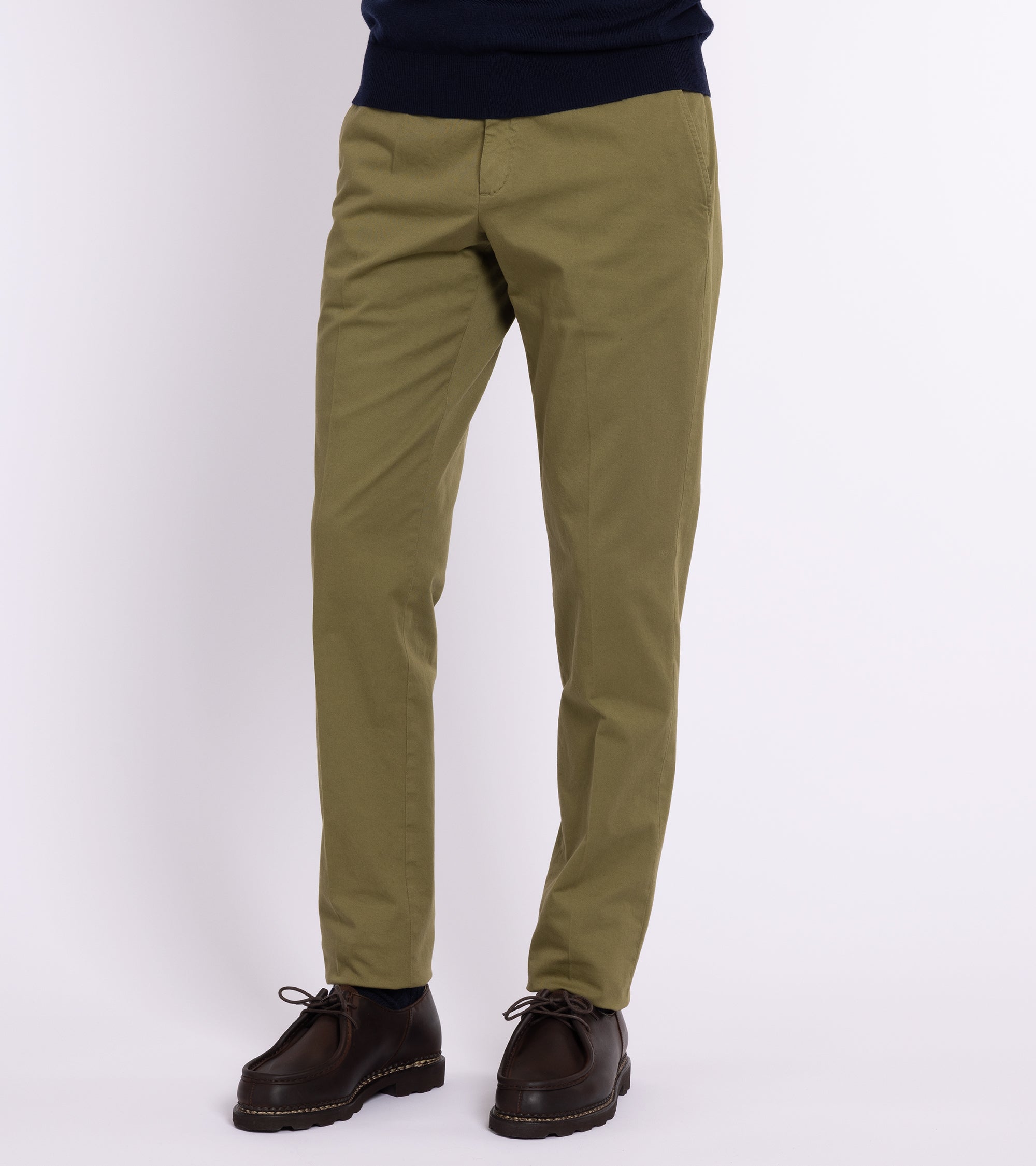 Trunk Welbeck Flat Front Cotton Trousers: Moss Green