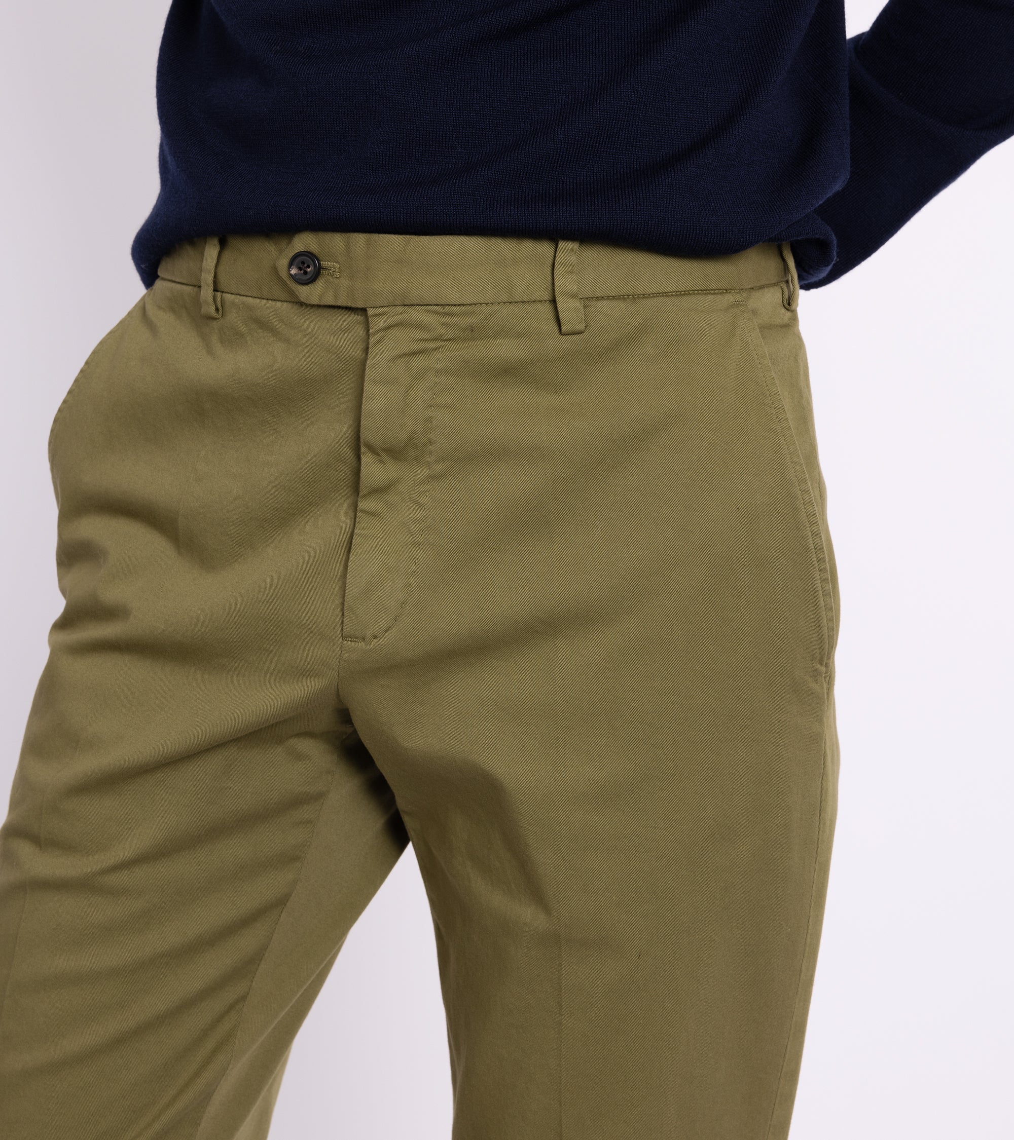 Trunk Welbeck Flat Front Cotton Trousers: Moss Green