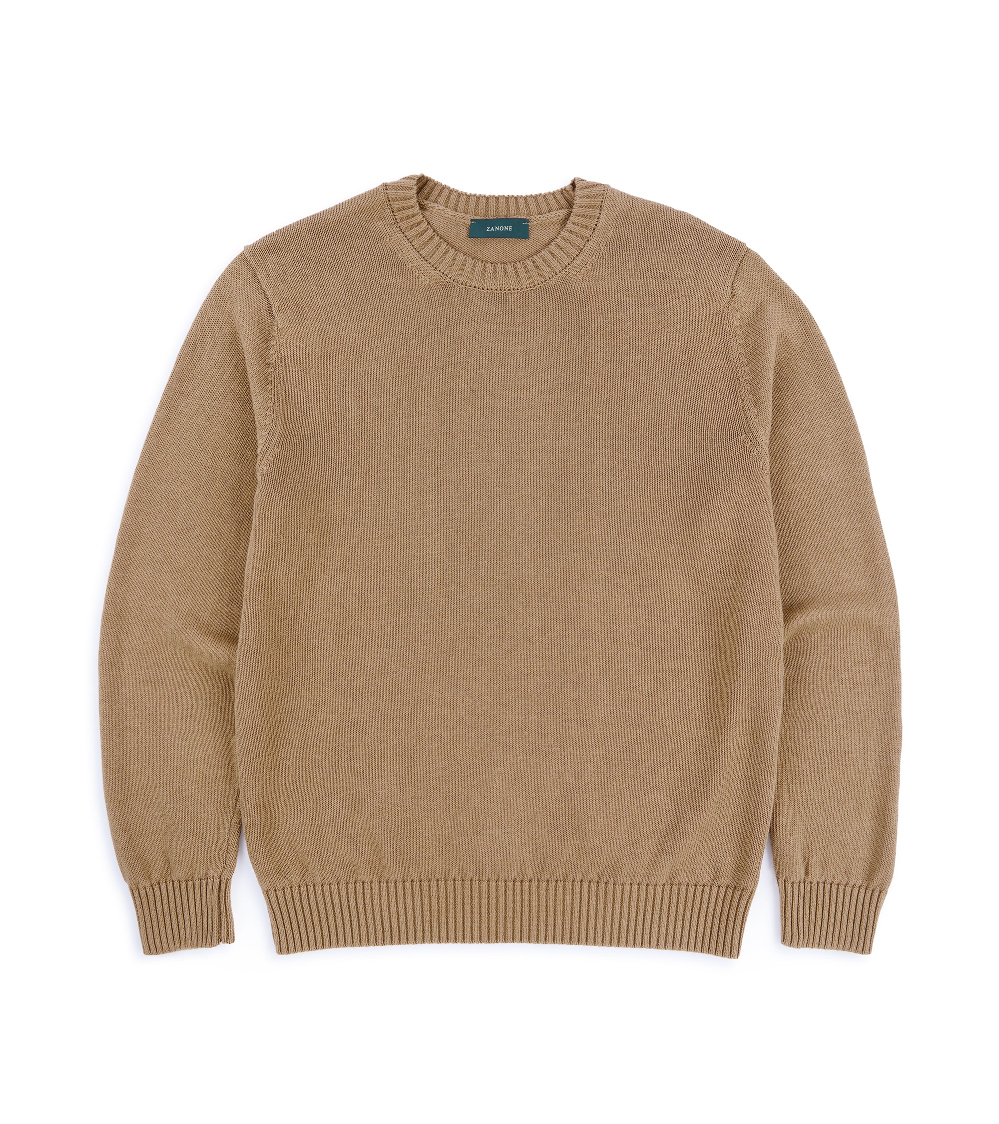 Zanone Linen Cotton 7-Guage Crew Neck Sweater: Biscuit