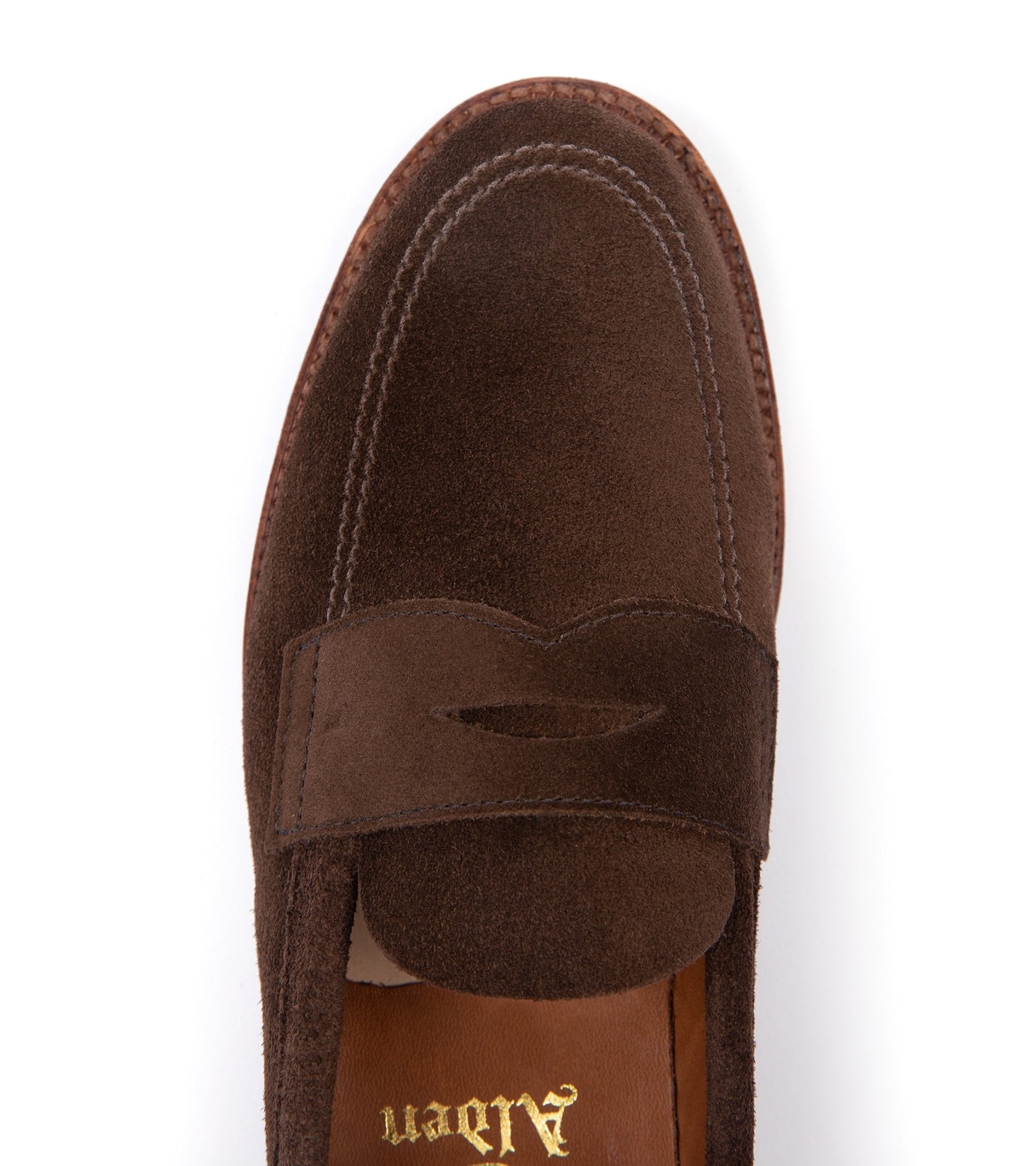 Alden Unlined Suede Penny Loafer: Dark Brown 5736F - Trunk Clothiers