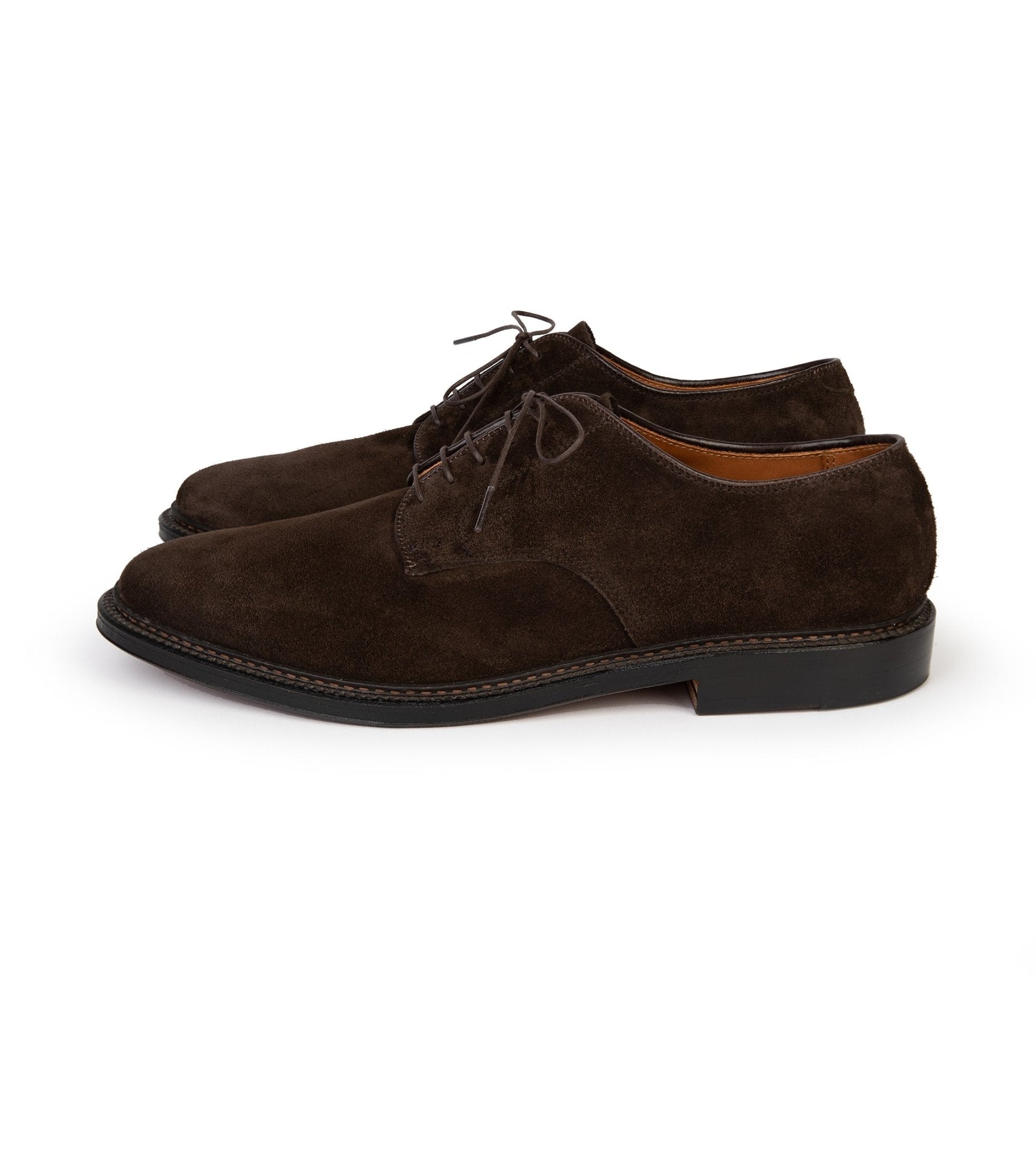 Alden Unlined Suede Plain Toe Blucher Shoe: Chocolate 29334F - Trunk Clothiers