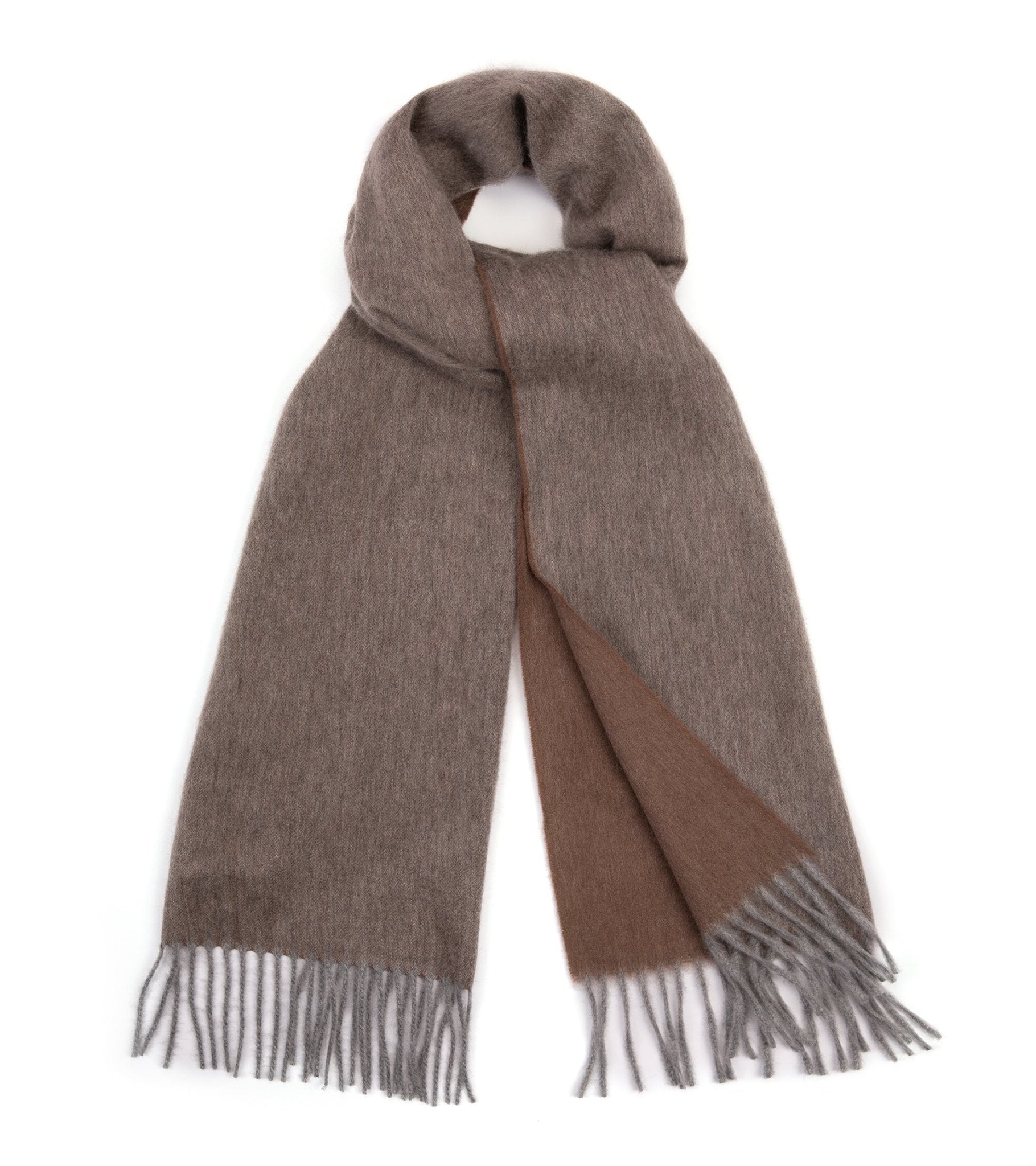 Begg x Co Arran Reversible Oversized Cashmere Scarf: Flannel/Mink - Trunk Clothiers