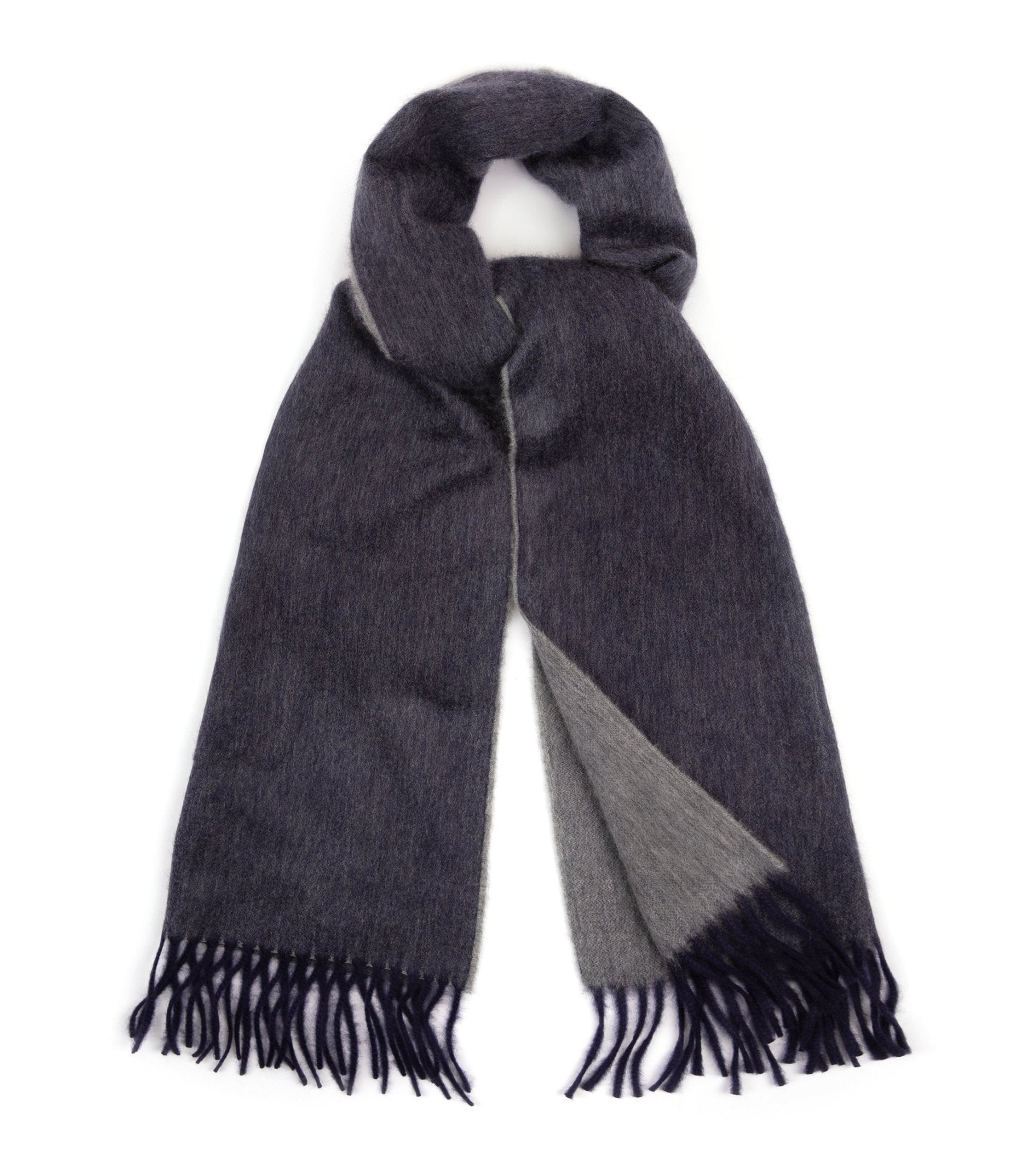 Begg x Co Arran Reversible Oversized Cashmere Scarf: Navy/Grey - Trunk Clothiers