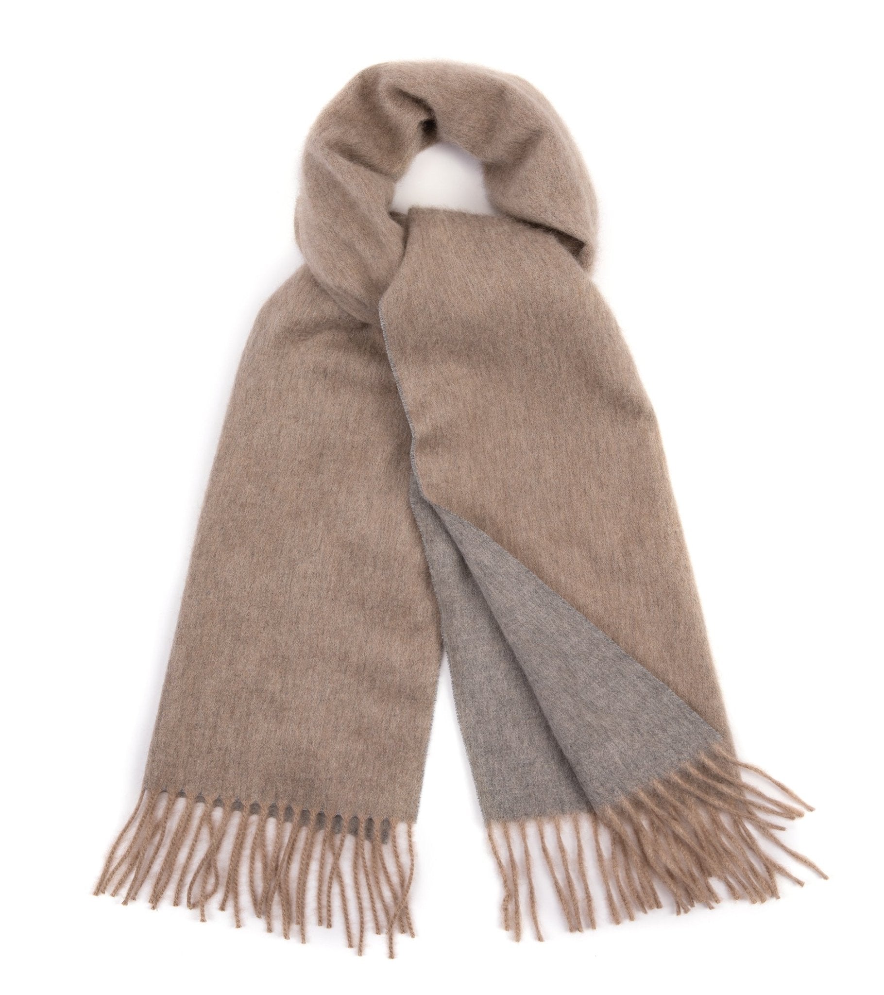 Begg x Co Arran Reversible Oversized Cashmere Scarf: Stone/Flannel - Trunk Clothiers