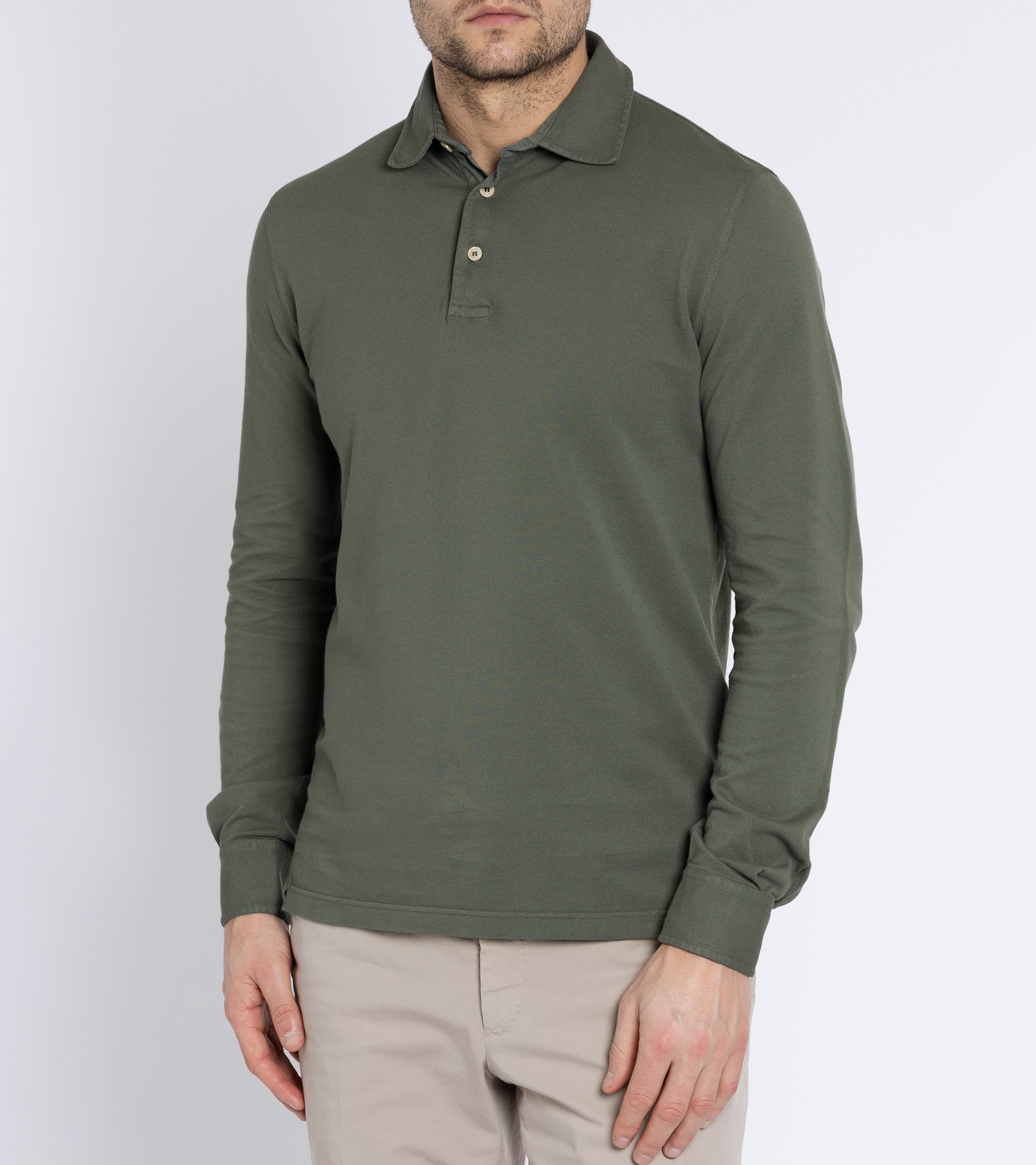 Fedeli North Cotton Pique Long Sleeve Polo Shirt: Olive