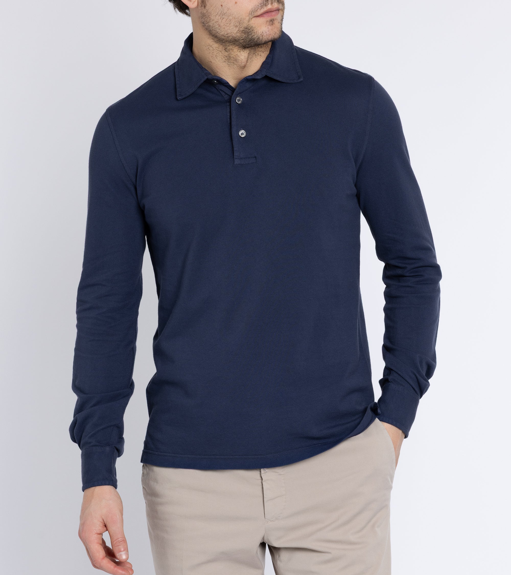 Fedeli North Cotton Pique Long Sleeve Polo Shirt: Royal Blue