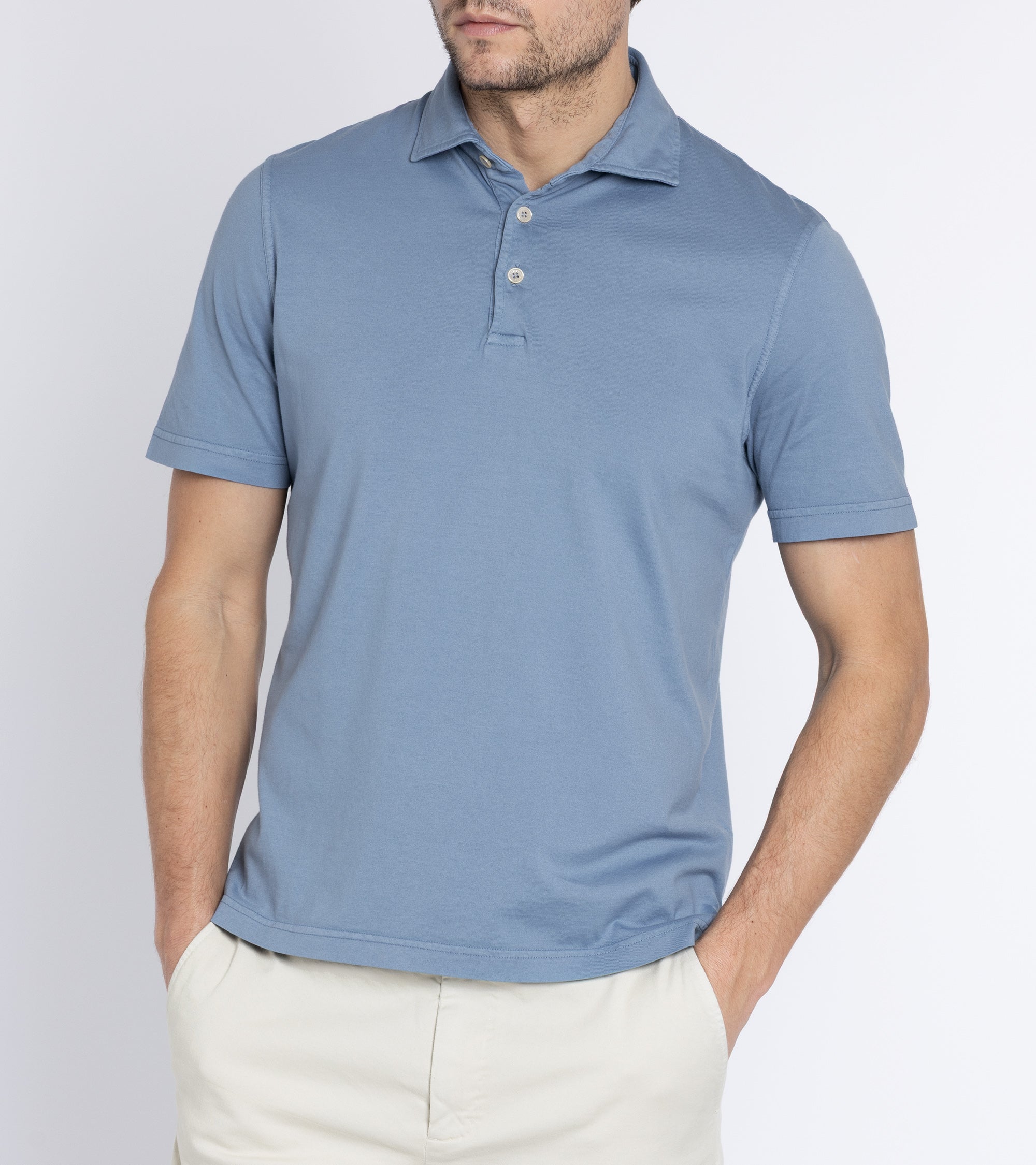 Fedeli Zero Cotton Jersey Short Sleeve Polo Shirt: Light Blue