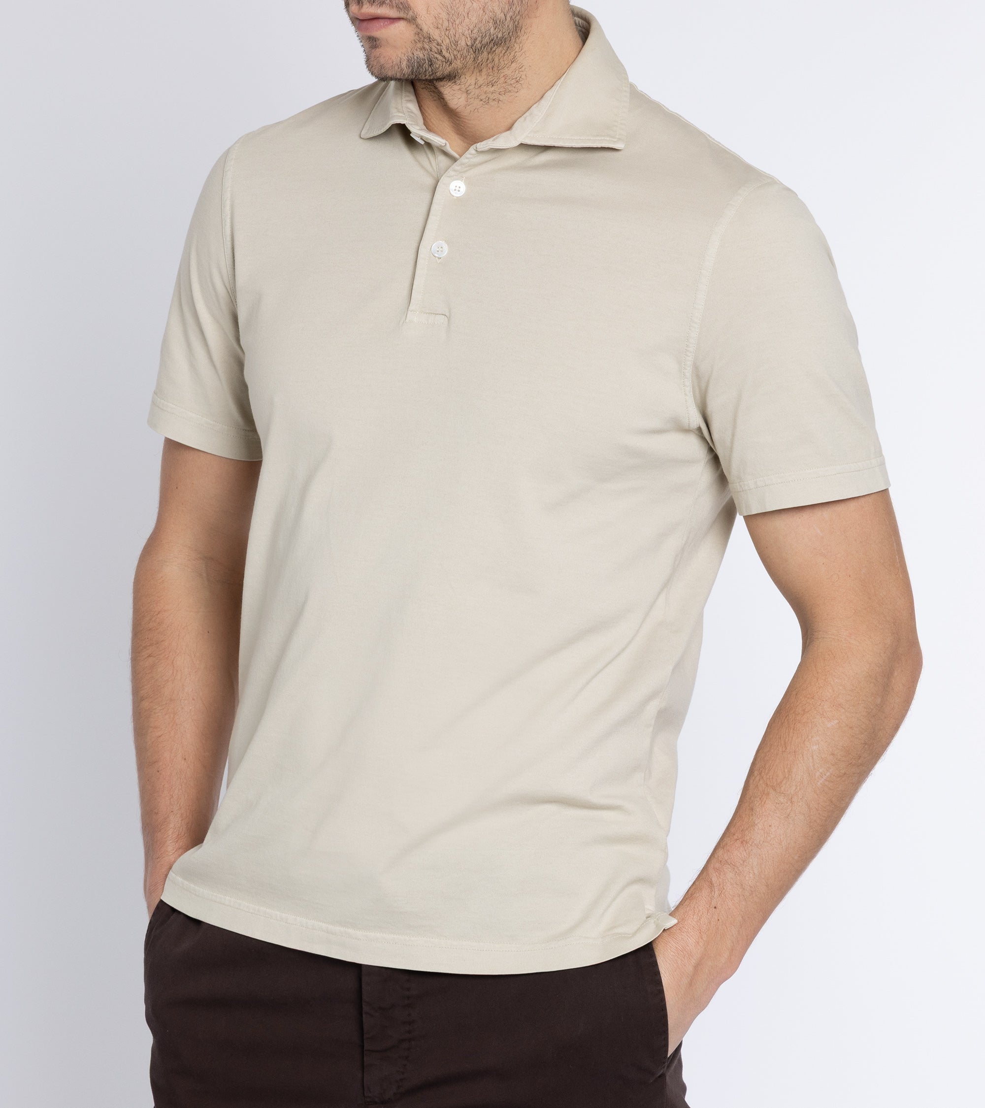 Fedeli Zero Cotton Jersey Short Sleeve Polo Shirt: Stone