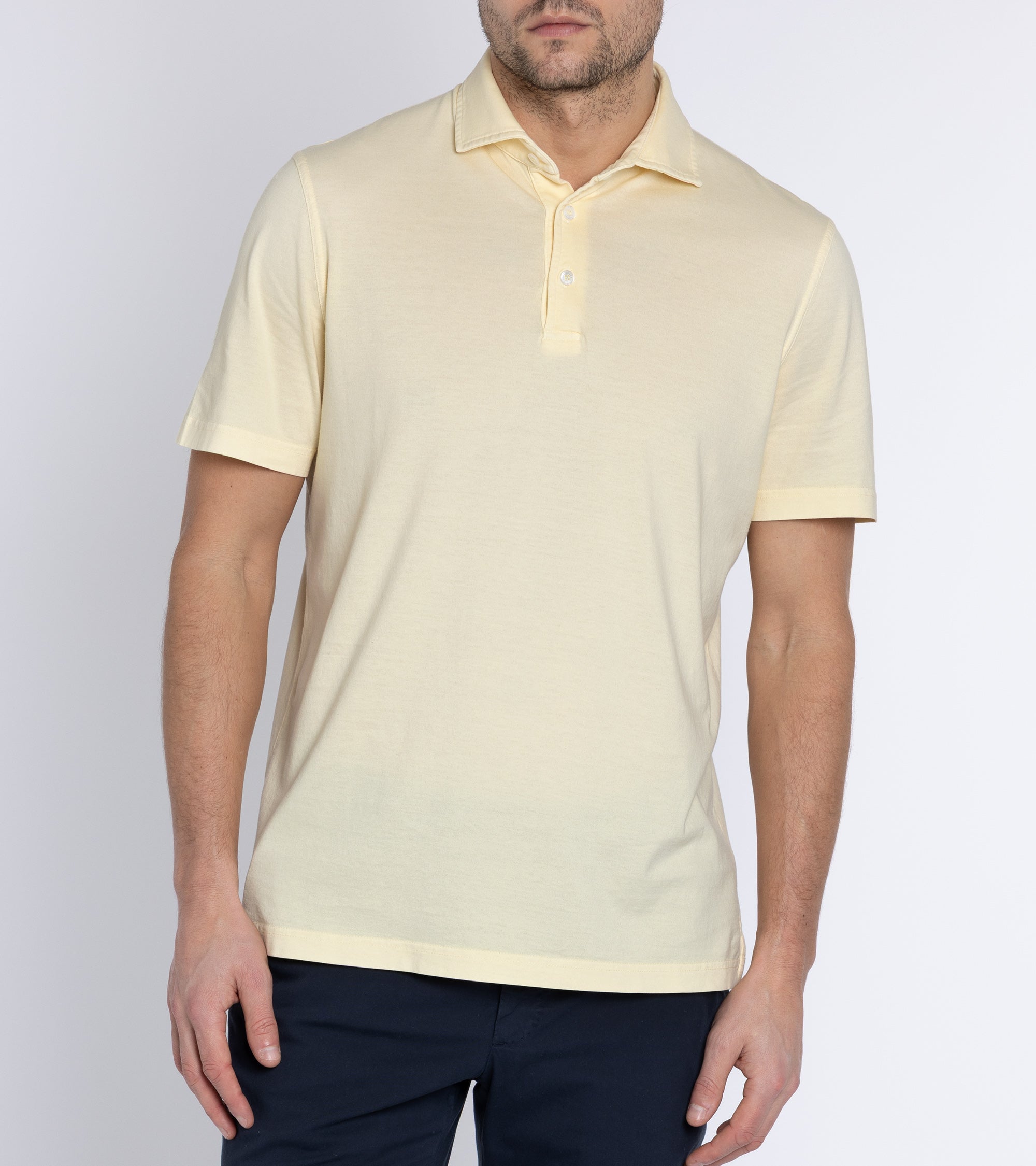 Fedeli Zero Cotton Jersey Short Sleeve Polo Shirt: Yellow