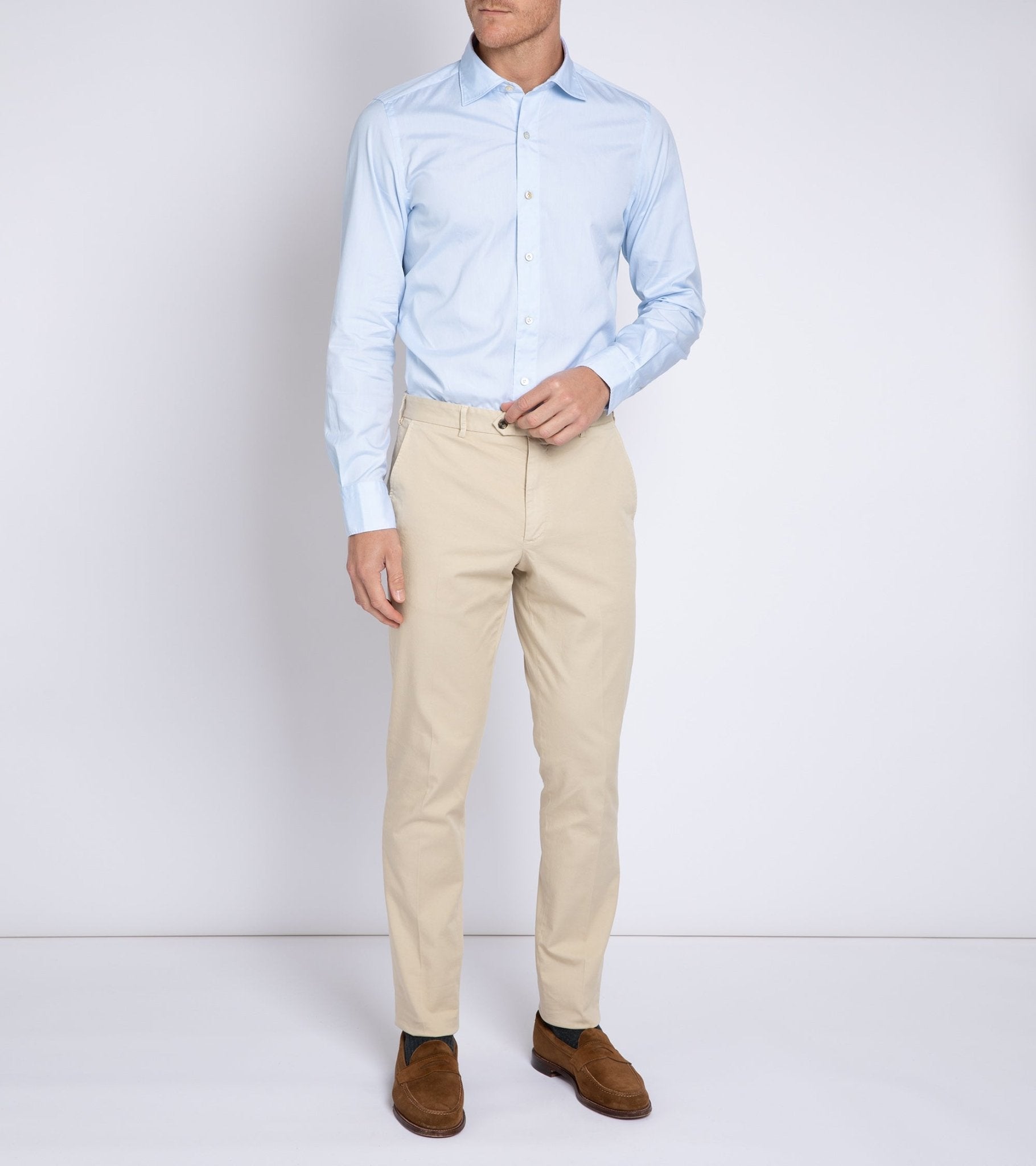 Finamore Gaeta Classic Cotton Luigi Sport Shirt: Fine Oxford Blue - Trunk Clothiers