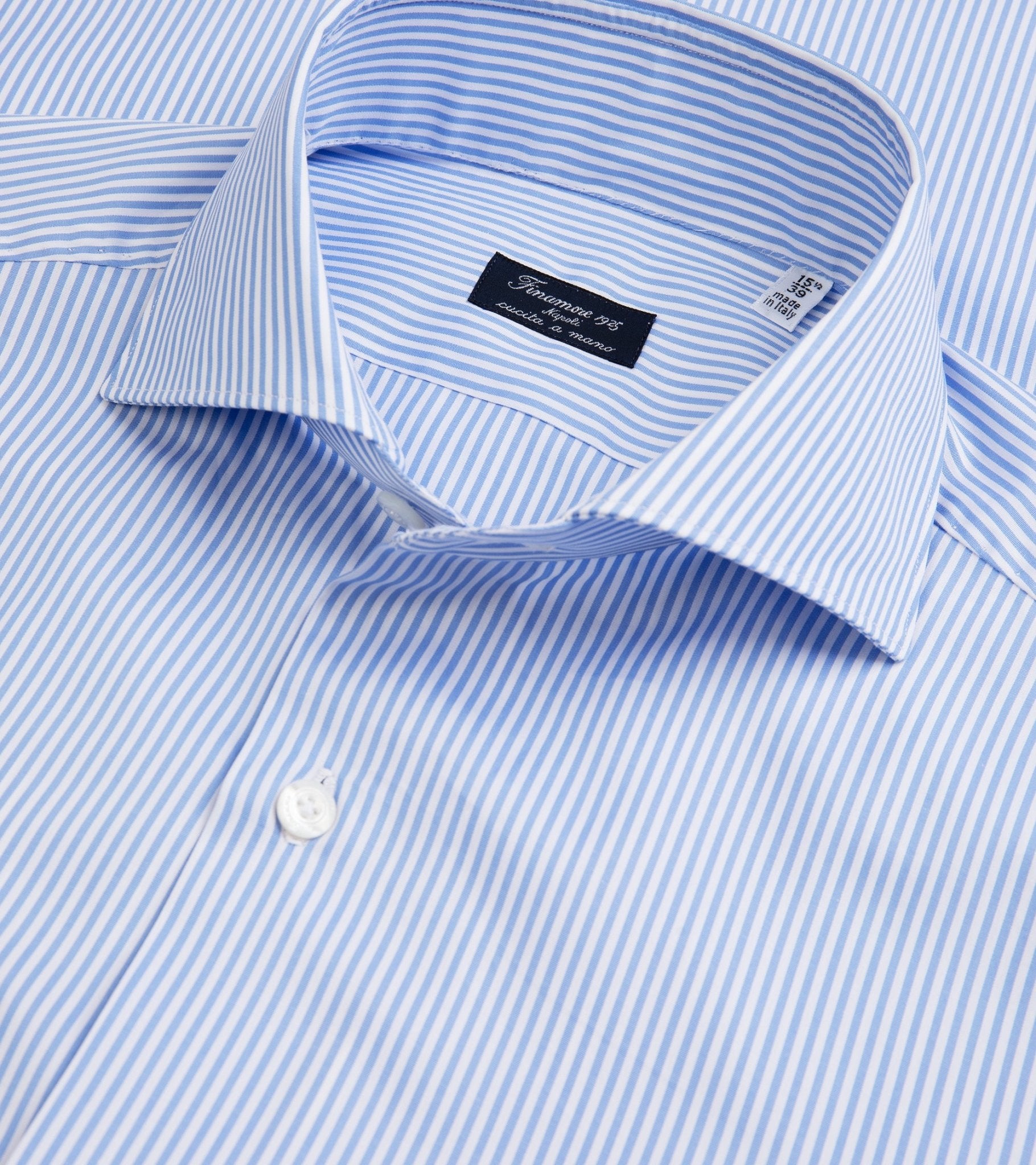 Finamore Milano Eduardo 120 Double Twist Cotton Formal Shirt: Blue Stripe - Trunk Clothiers