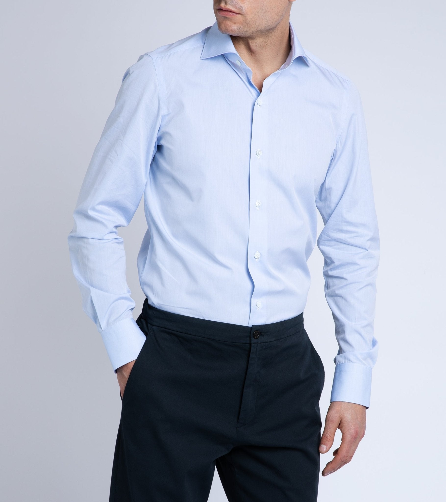 Finamore Milano Eduardo 170 Giza Cotton Formal Shirt: Blue - Trunk Clothiers