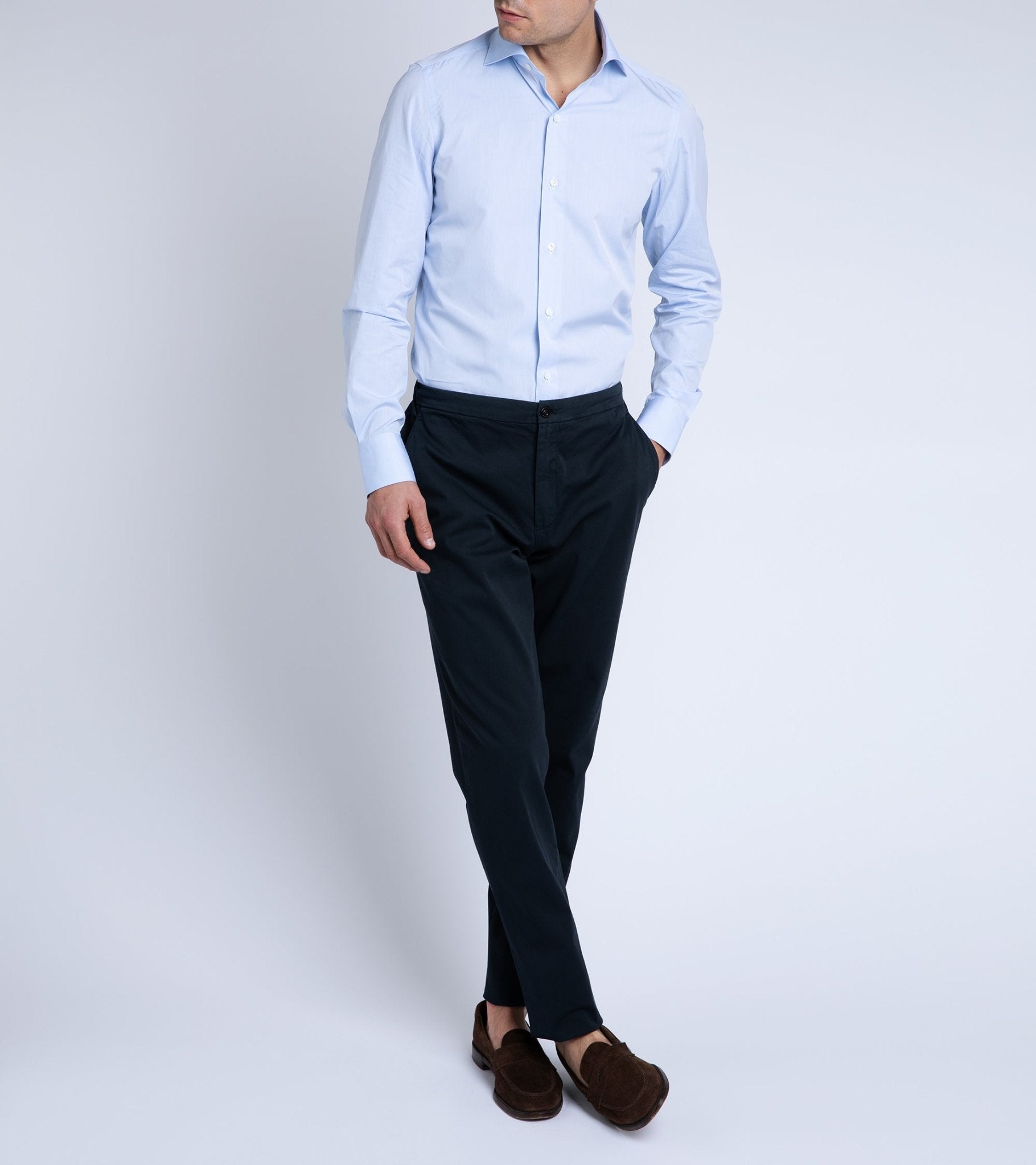 Finamore Milano Eduardo 170 Giza Cotton Formal Shirt: Blue - Trunk Clothiers