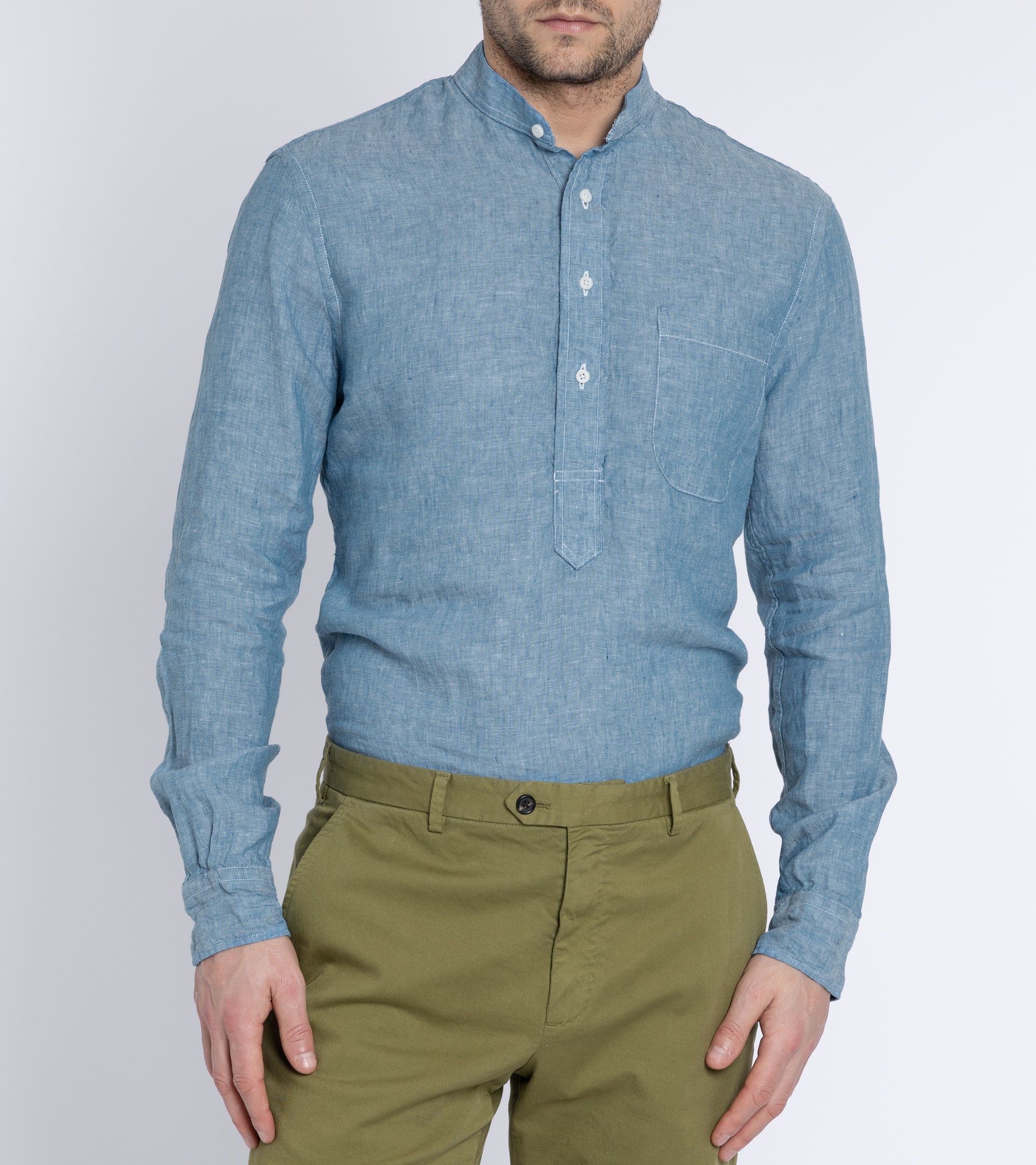 Gitman Vintage Linen Band Collar Popover Shirt: Chambray