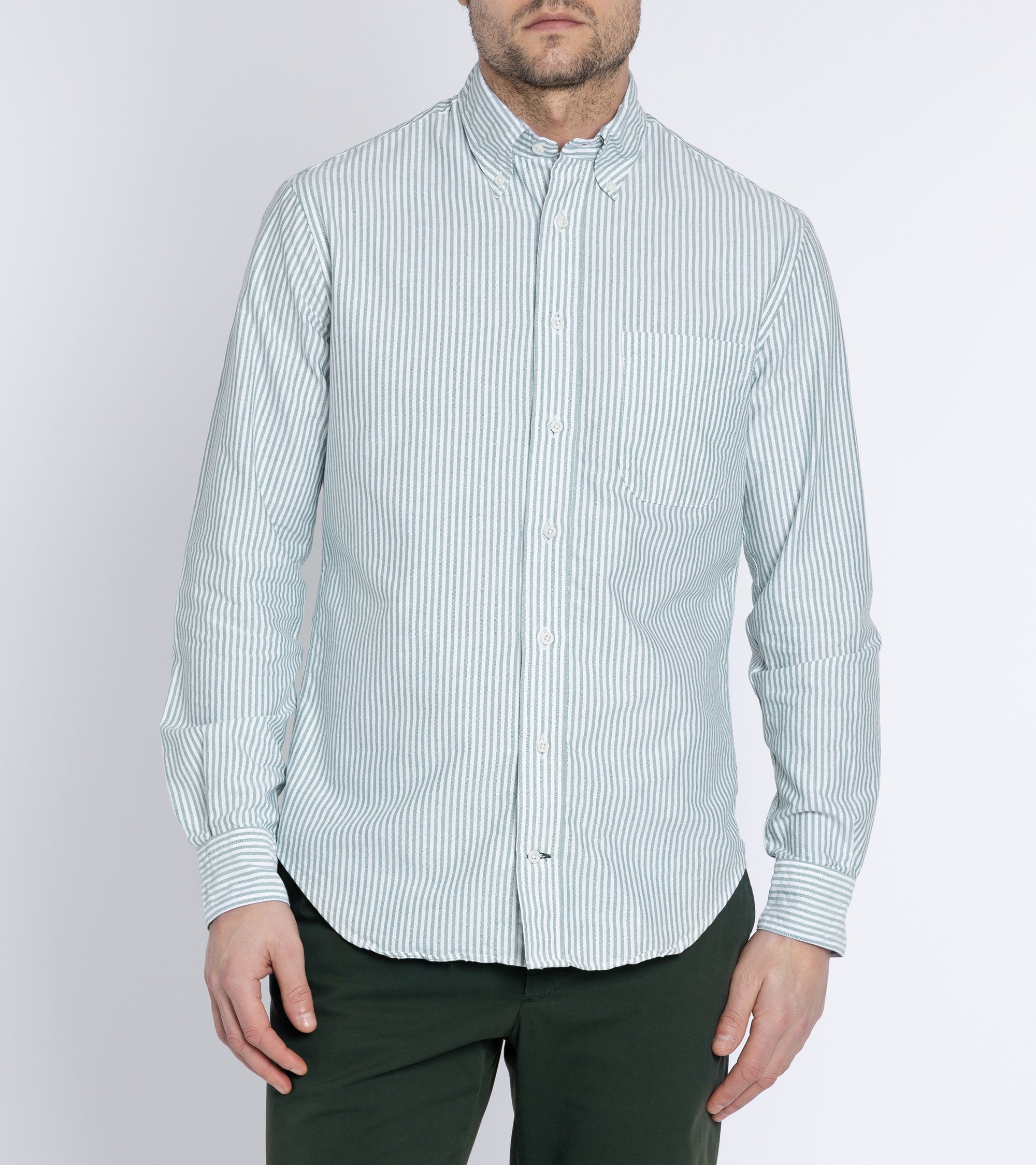 Gitman Vintage Spring Striped Oxford Button Down Shirt: Green