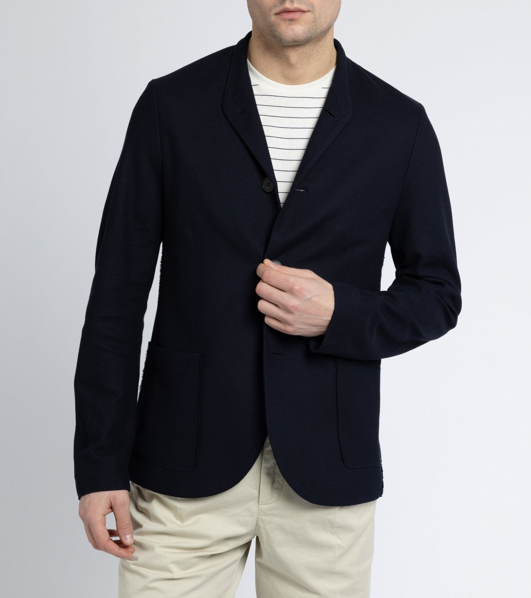 Harris Wharf Loro Piana Honeycomb Cotton Nehru Jacket: Navy - Trunk Clothiers