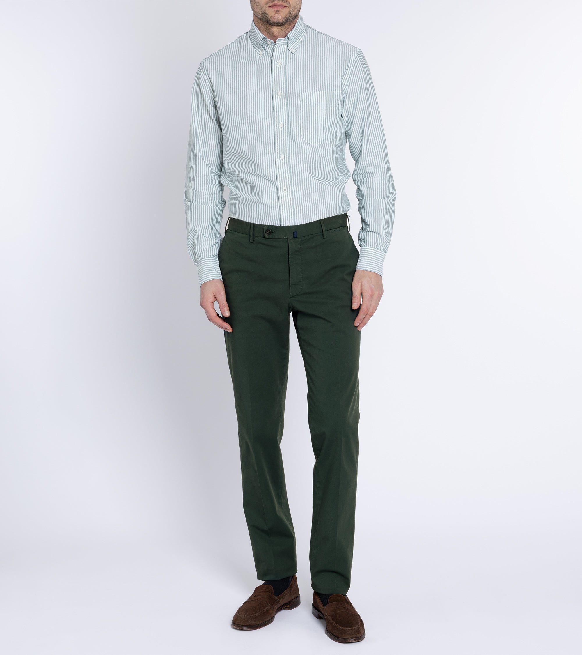 Incotex Regular Fit Royal Batavia Cotton Trousers: Green