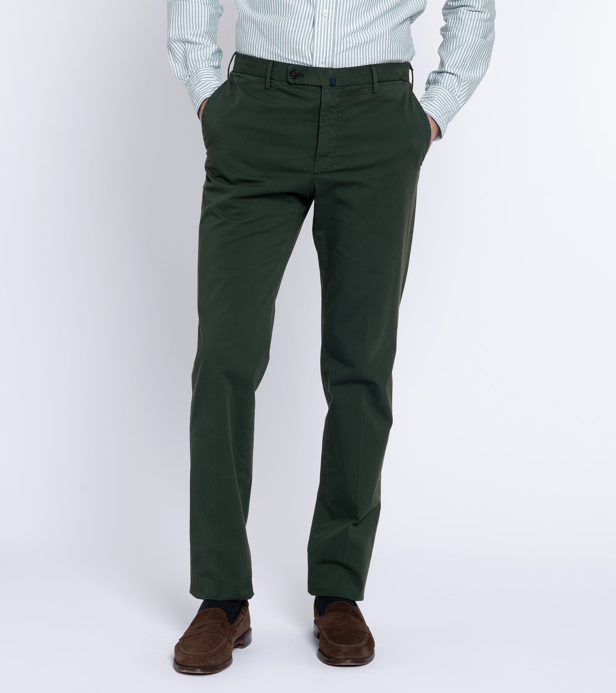 Incotex Regular Fit Royal Batavia Cotton Trousers: Green