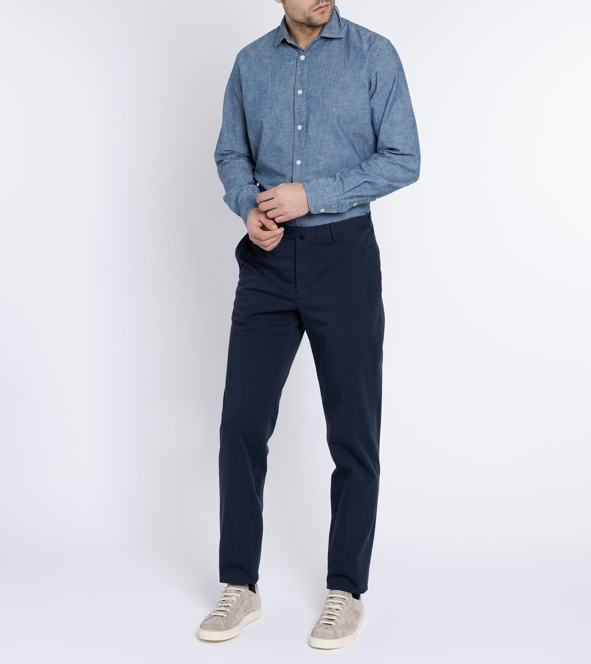 Incotex Regular Fit Royal Batavia Cotton Trousers: Navy