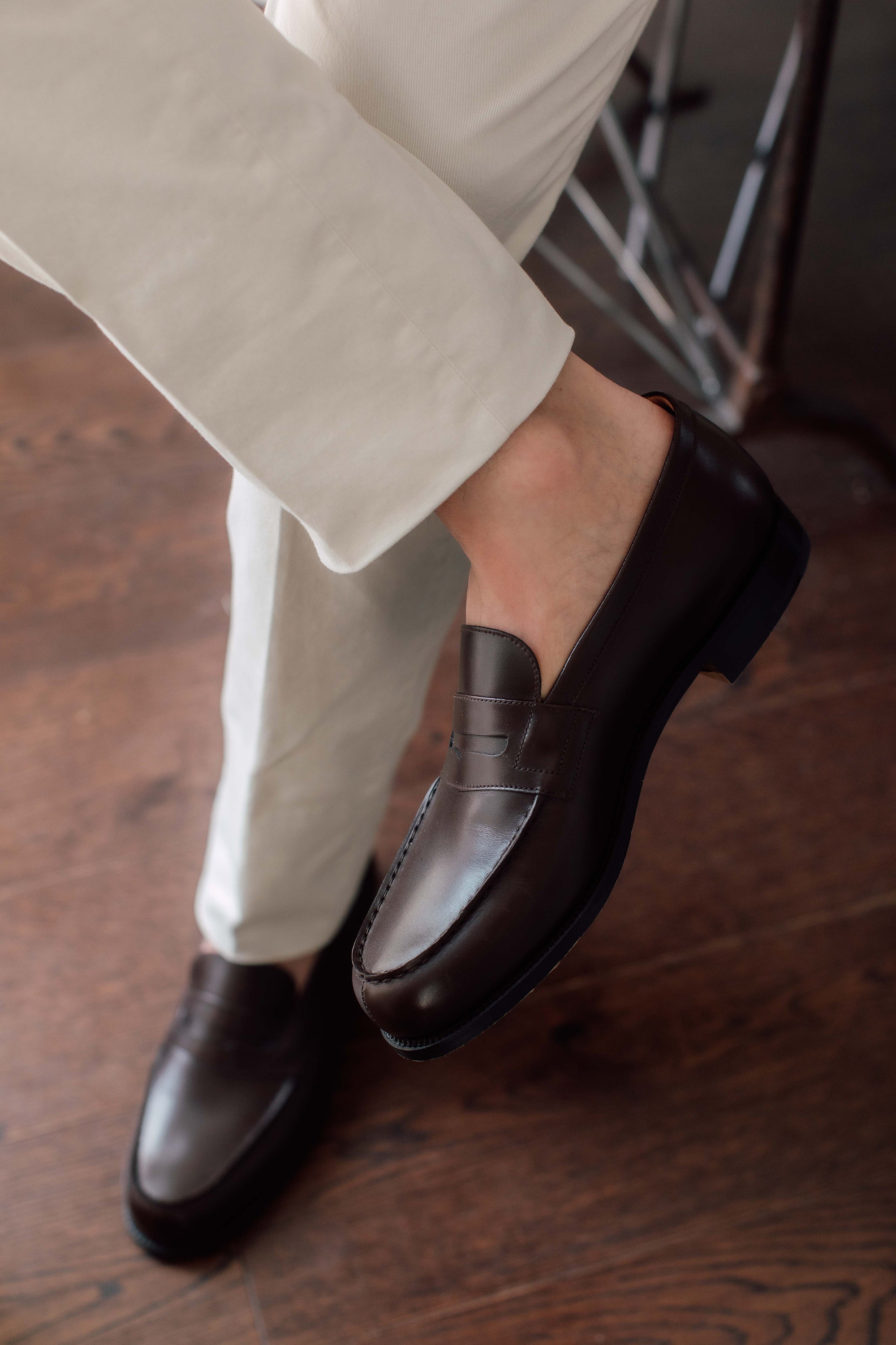 J.M. Weston Boxcalf Leather 180 Loafer: Dark Brown