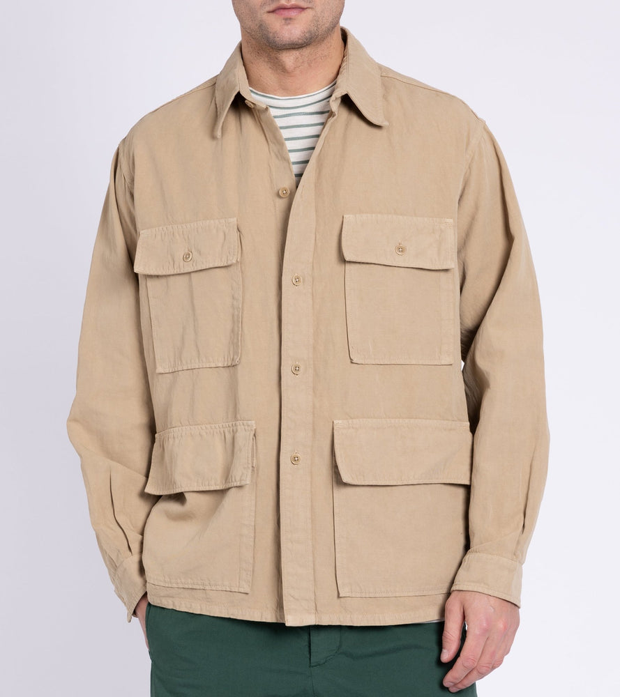 Kaptain Sunshine Cotton Linen Canvas Safari Jacket: Khaki