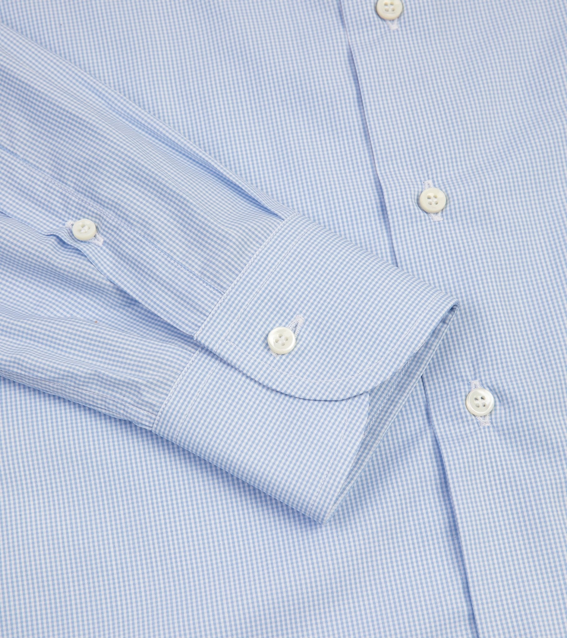 MCR Slim Poplin Mini Gingham Shirt: Light Blue - Trunk Clothiers