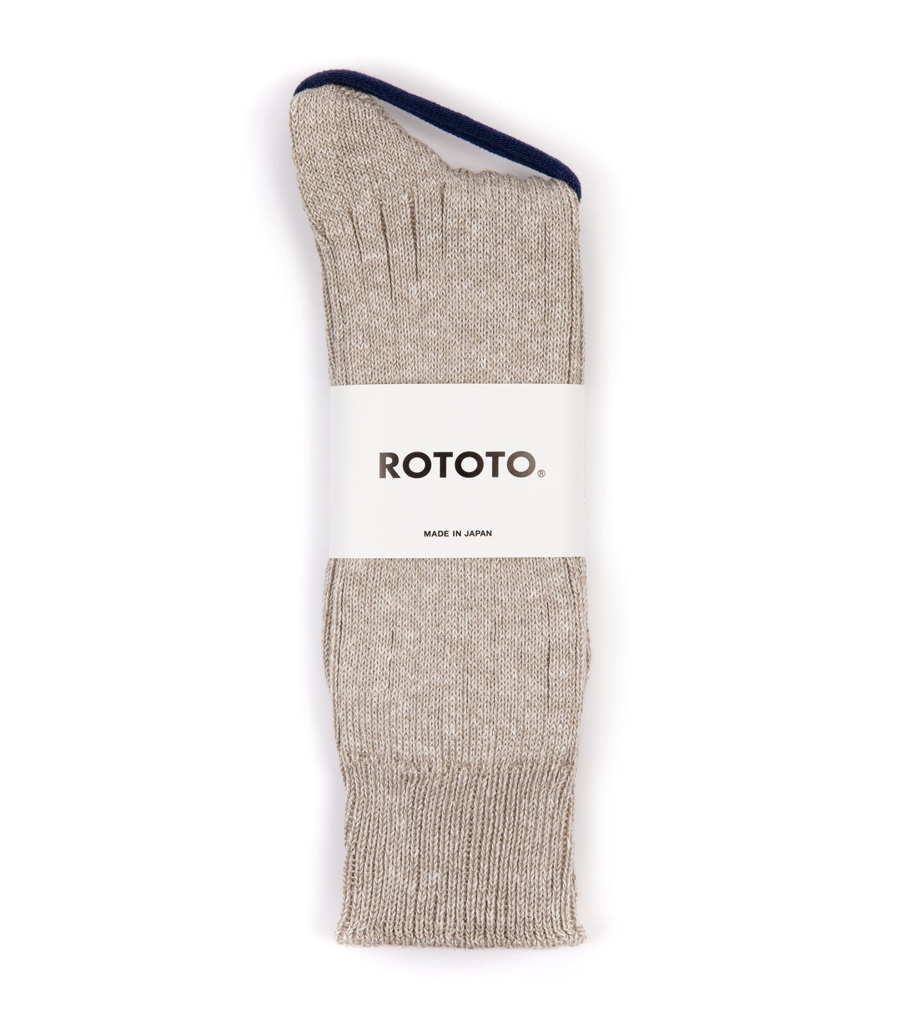 RoToTo Linen Cotton Ribbed Crew Socks: Greige - Trunk Clothiers