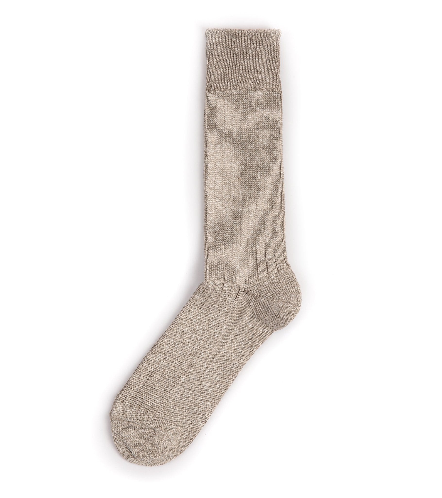 RoToTo Linen Cotton Ribbed Crew Socks: Greige - Trunk Clothiers