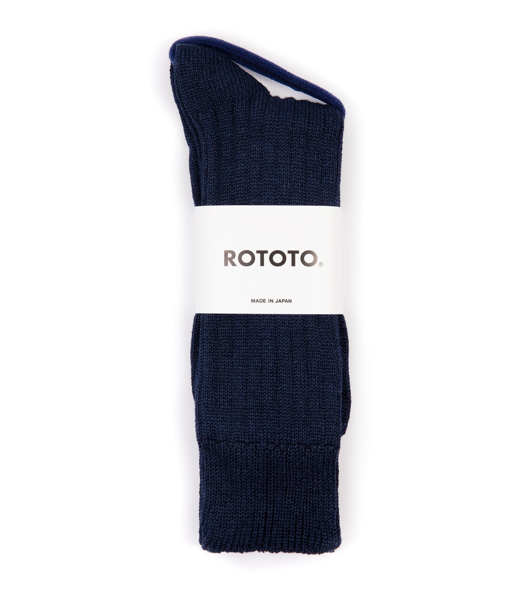 RoToTo Linen Cotton Ribbed Crew Socks: Navy - Trunk Clothiers