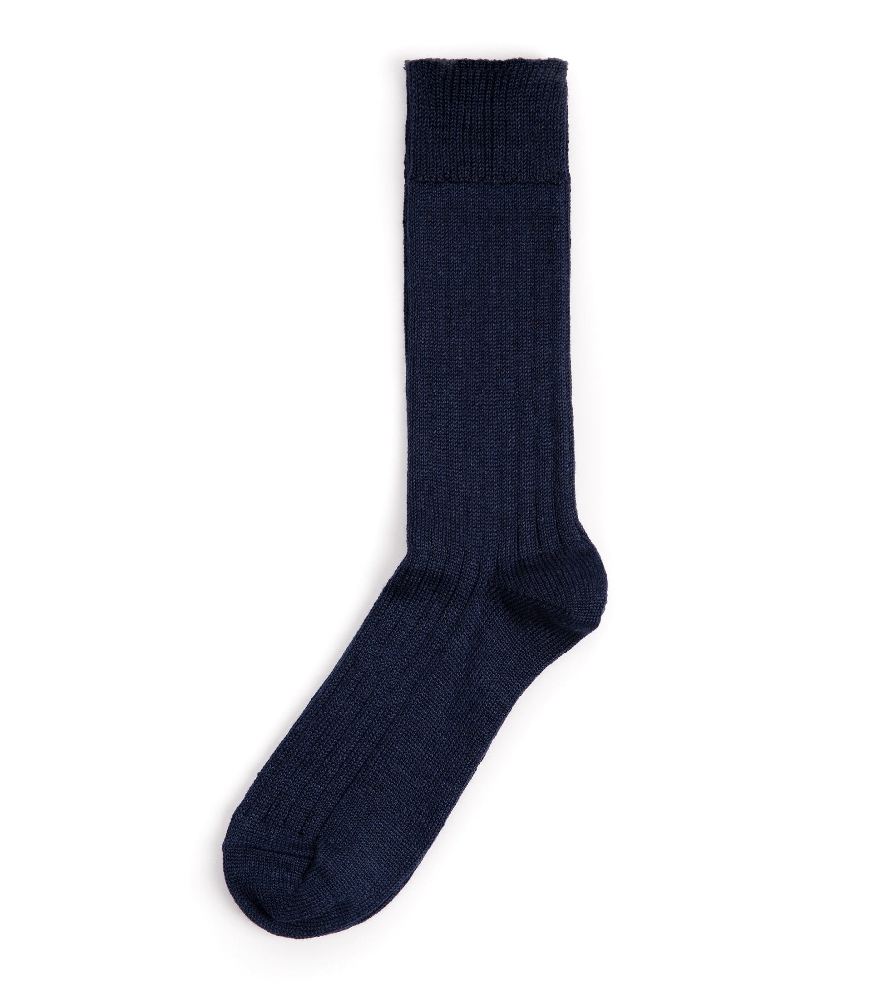 RoToTo Linen Cotton Ribbed Crew Socks: Navy - Trunk Clothiers