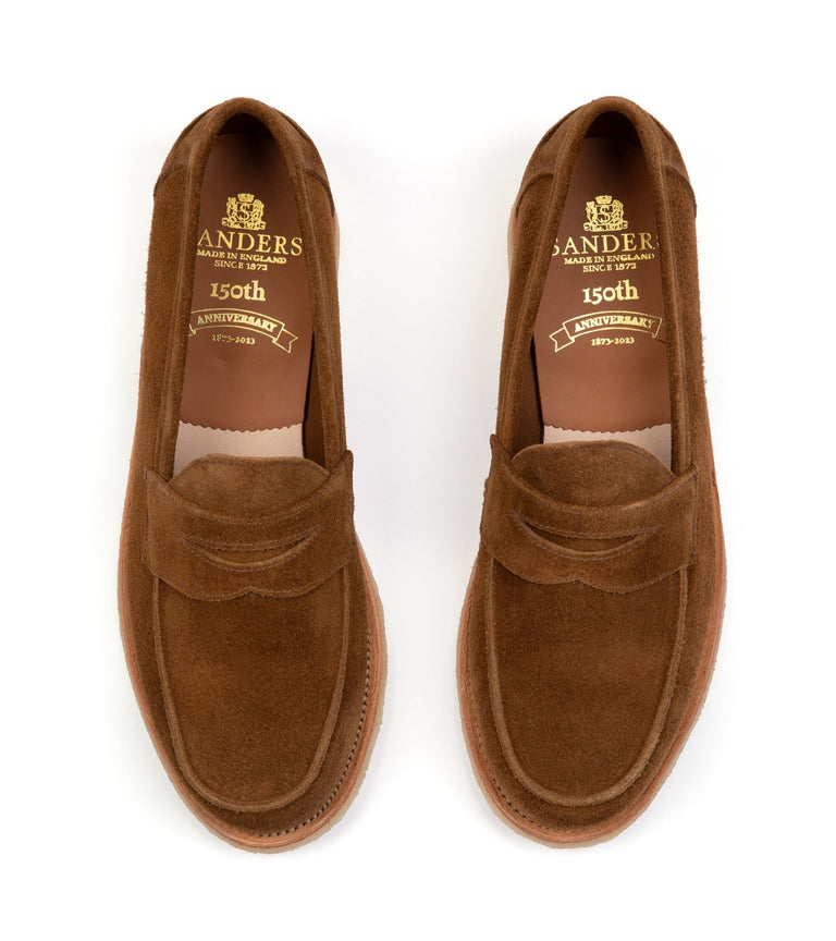 Sanders Edwin Reverse Suede Penny Loafer: Tobacco – Trunk Clothiers