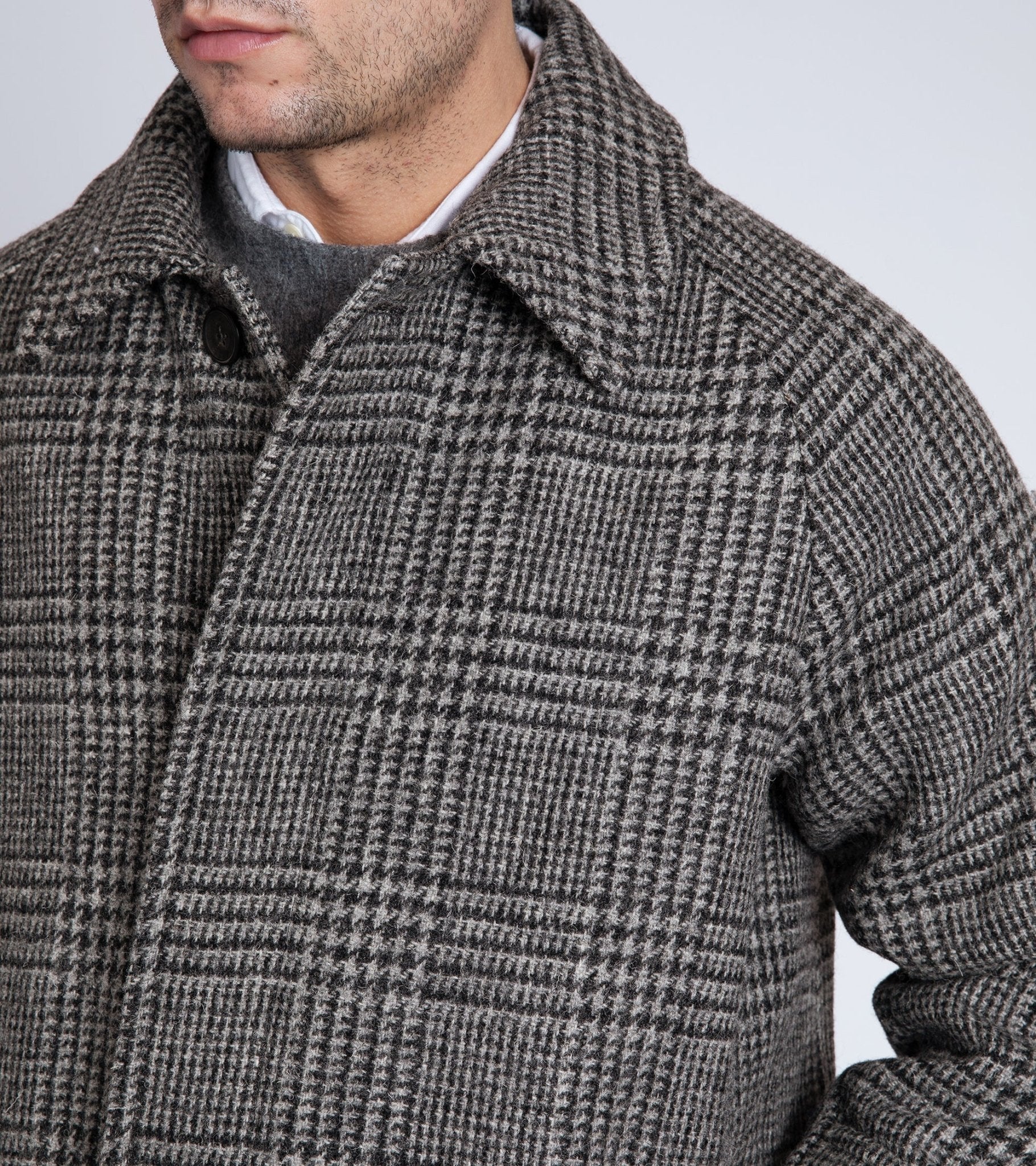 Trunk Devonshire Prince of Wales Harris Tweed Overcoat: Grey - Trunk Clothiers