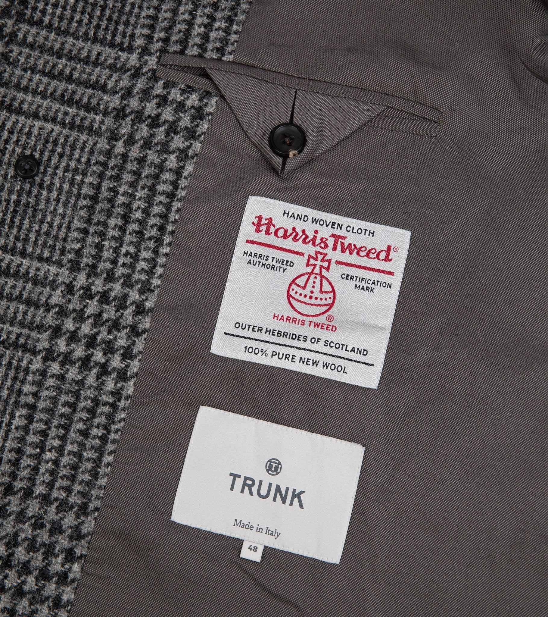 Trunk Devonshire Prince of Wales Harris Tweed Overcoat: Grey - Trunk Clothiers