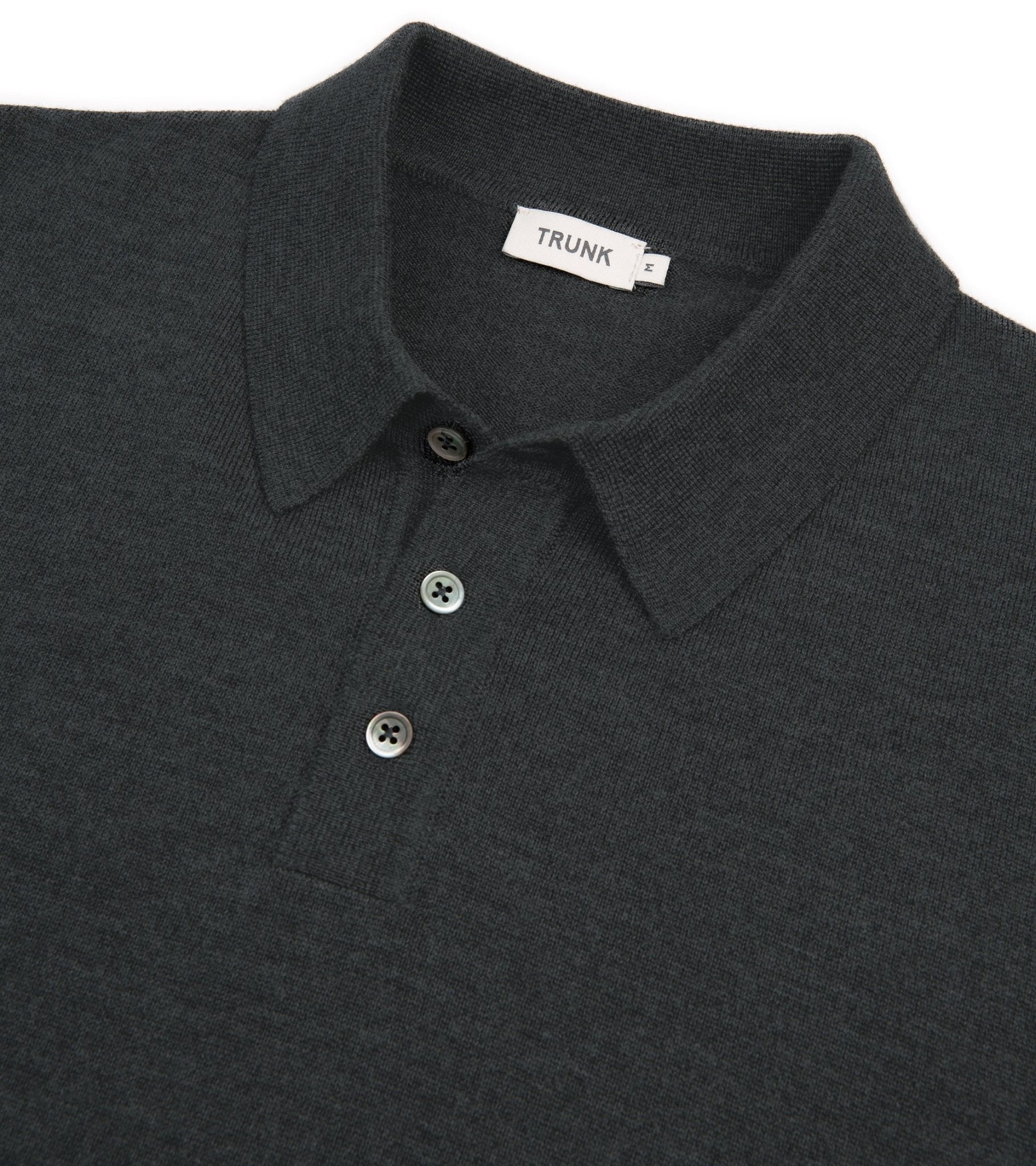 Trunk Enford Merino Knit Long Sleeve Polo Shirt: Charcoal - Trunk Clothiers