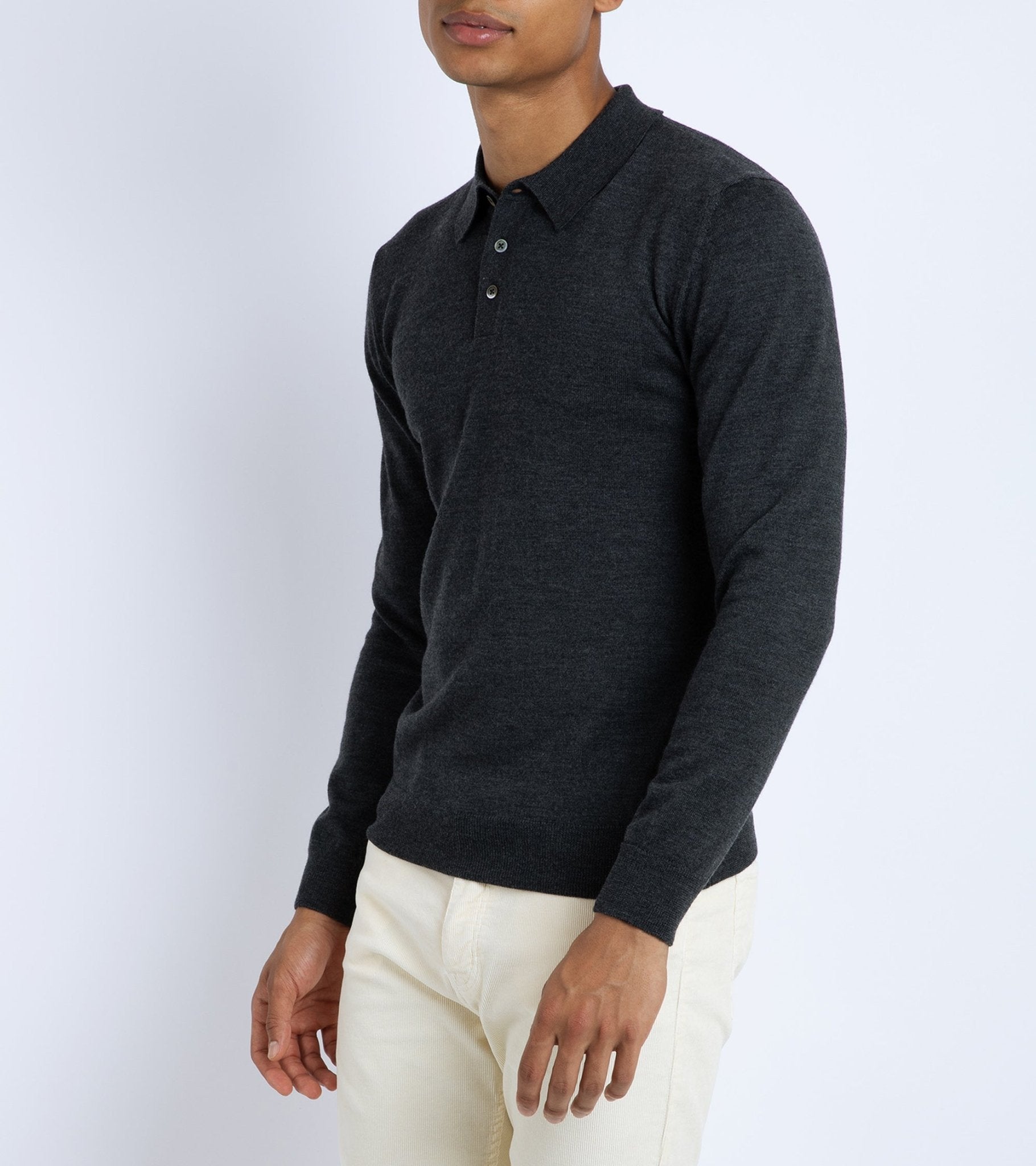 Trunk Enford Merino Knit Long Sleeve Polo Shirt: Charcoal - Trunk Clothiers