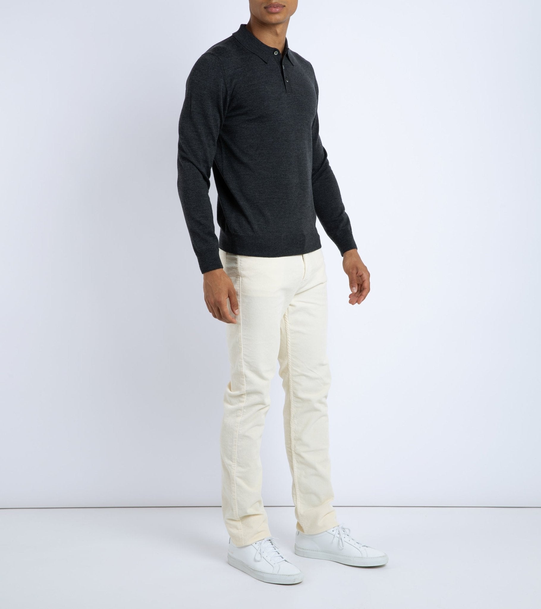 Trunk Enford Merino Knit Long Sleeve Polo Shirt: Charcoal - Trunk Clothiers