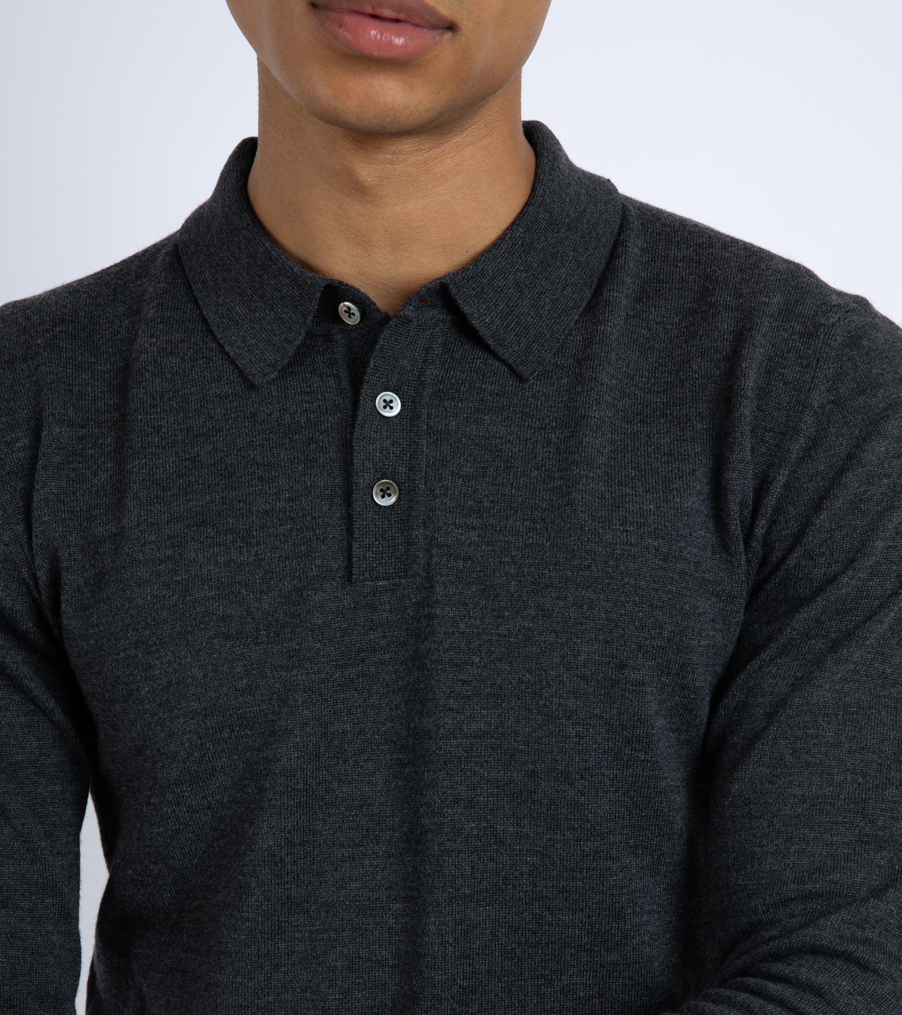 Trunk Enford Merino Knit Long Sleeve Polo Shirt: Charcoal - Trunk Clothiers