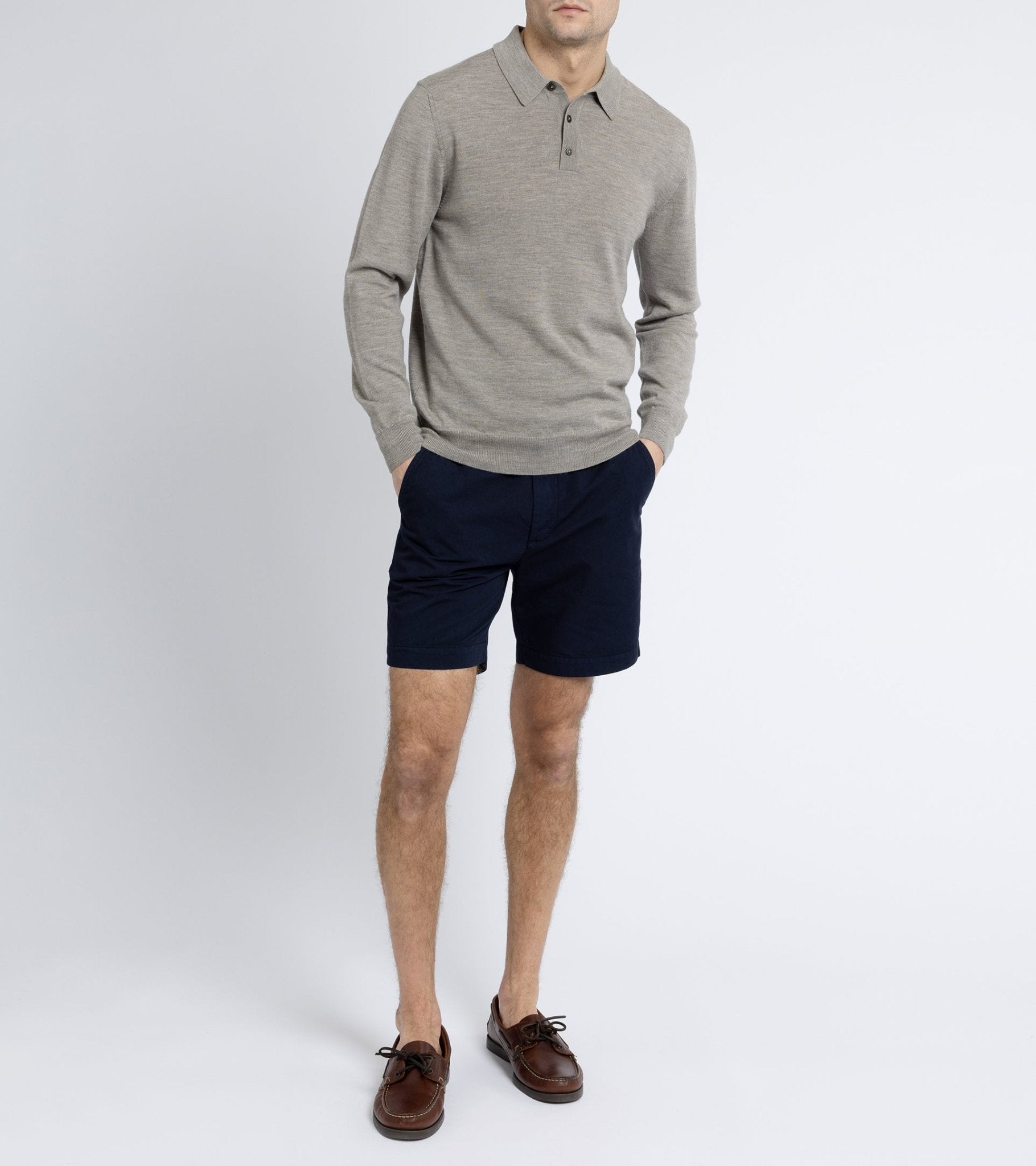 Trunk Enford Merino Knit Long Sleeve Polo Shirt: Greige - Trunk Clothiers