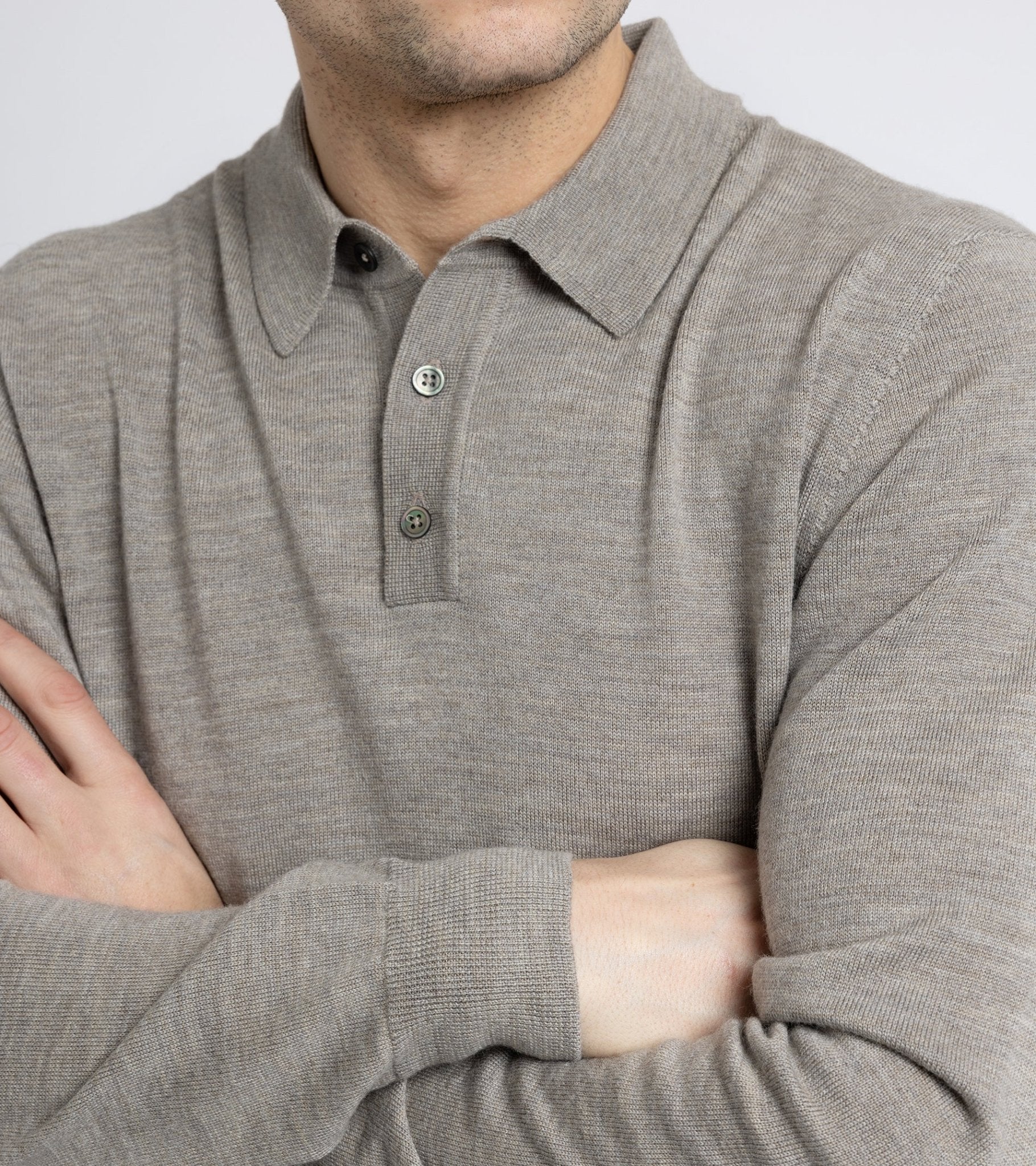 Trunk Enford Merino Knit Long Sleeve Polo Shirt: Greige - Trunk Clothiers