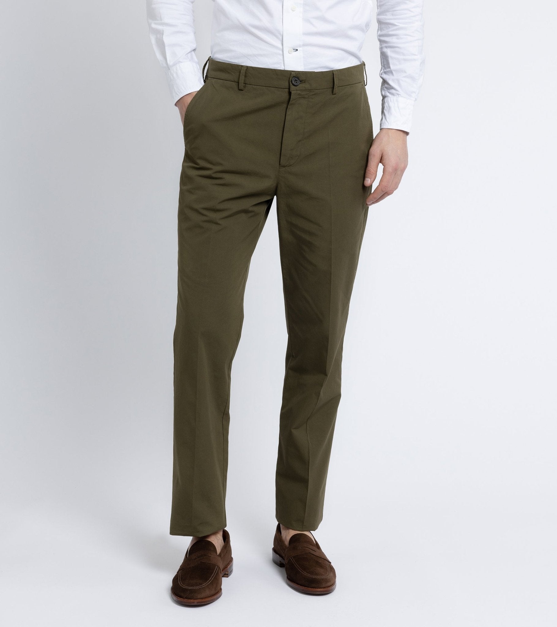 Trunk Hallam Cotton Poplin Trousers: Olive - Trunk Clothiers