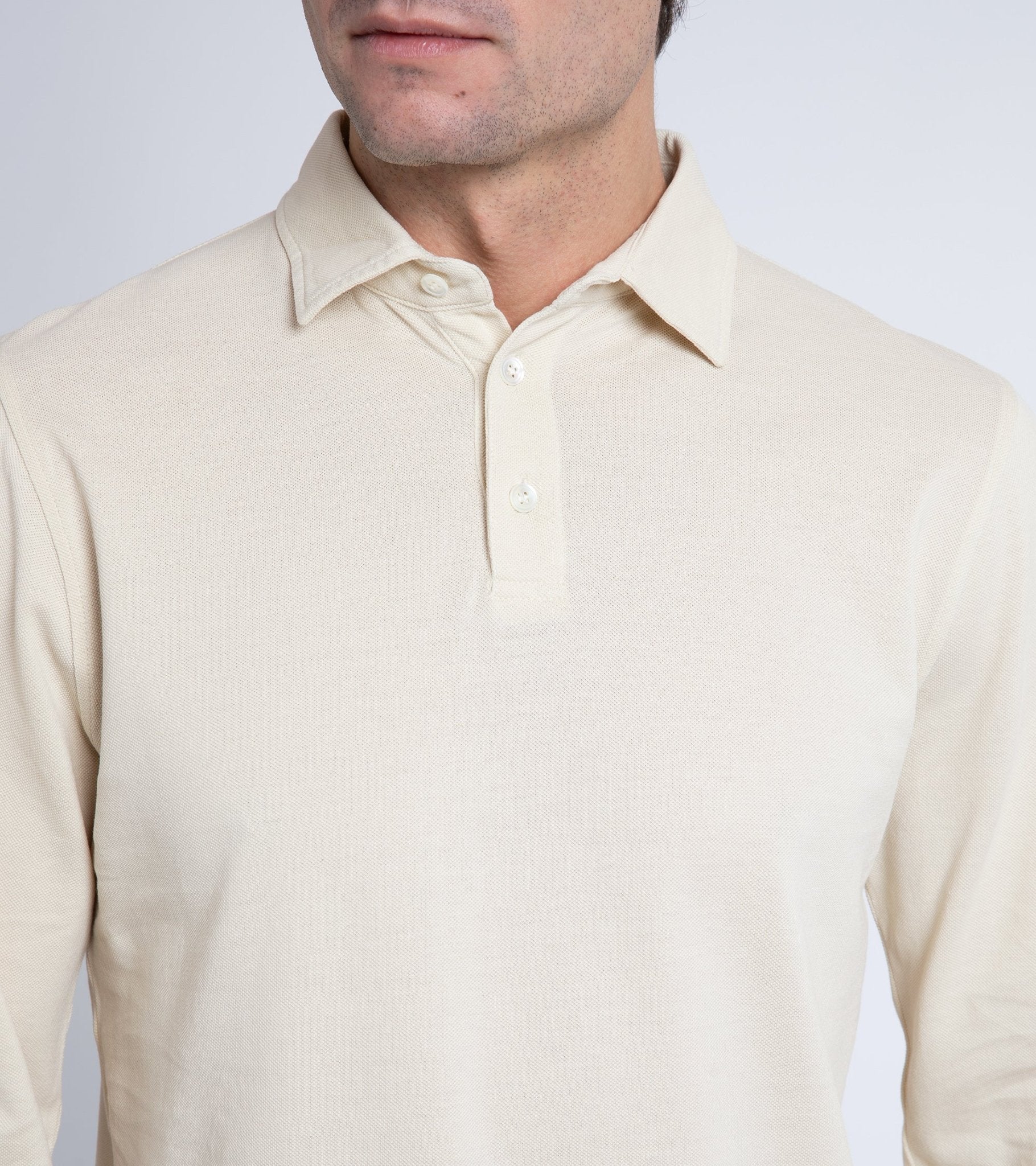 Trunk Moxon Long Sleeve Polo Shirt: Cream - Trunk Clothiers