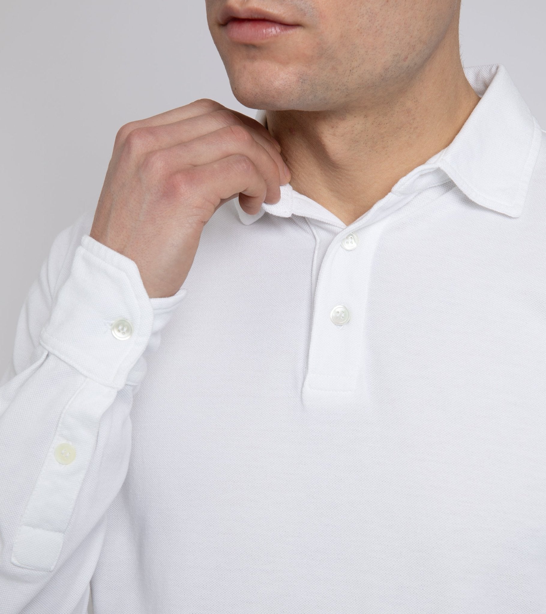 Trunk Moxon Long Sleeve Polo Shirt: White - Trunk Clothiers